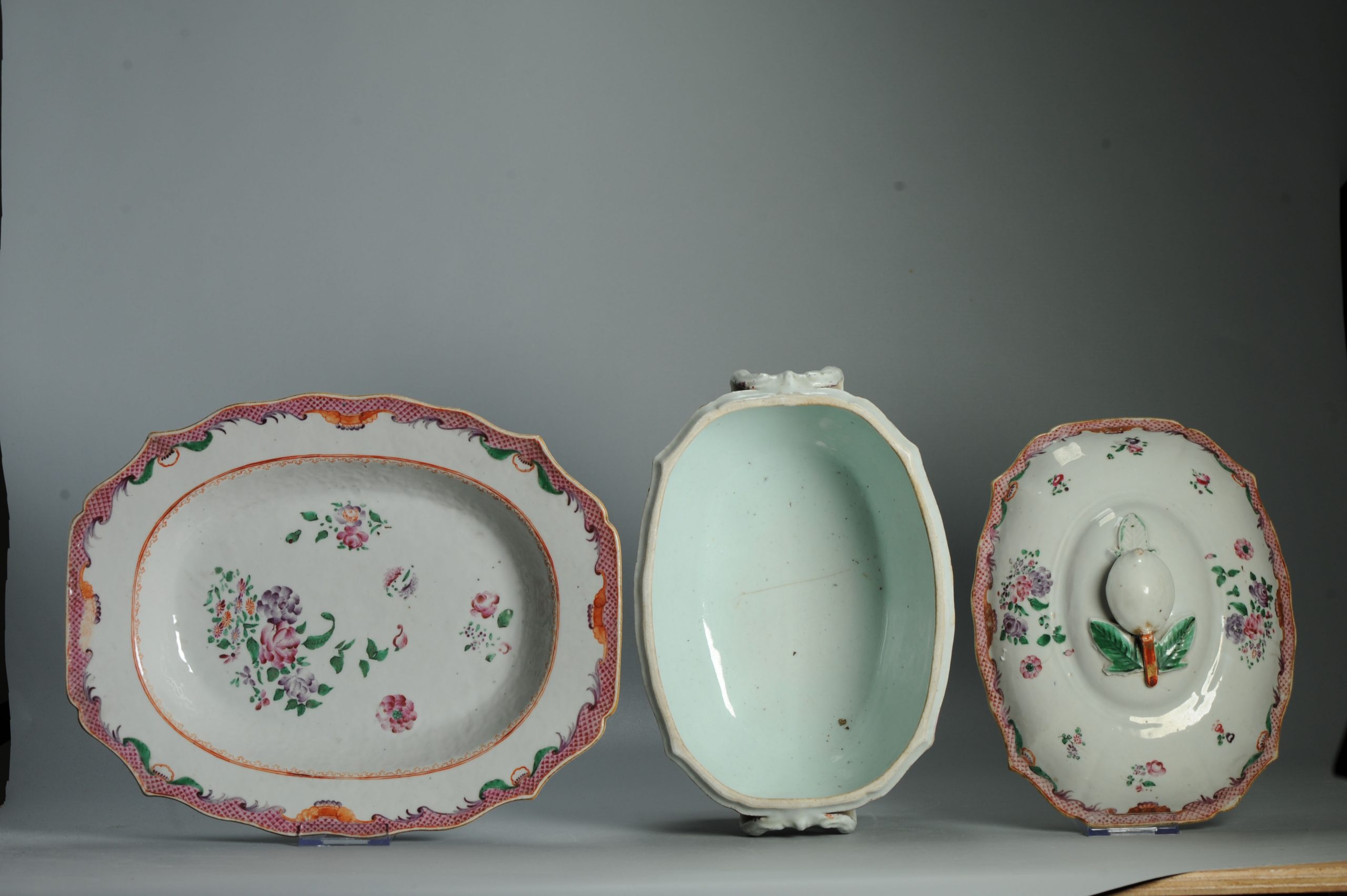Antique 18C Qianlong period Chinese Porcelain Tureen with Lid Flower Rose - Image 5