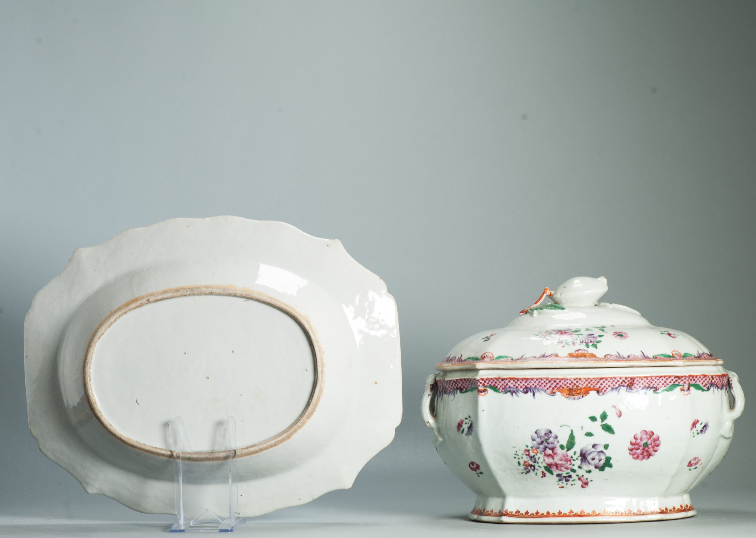 Antique 18C Qianlong period Chinese Porcelain Tureen with Lid Flower Rose - Image 12