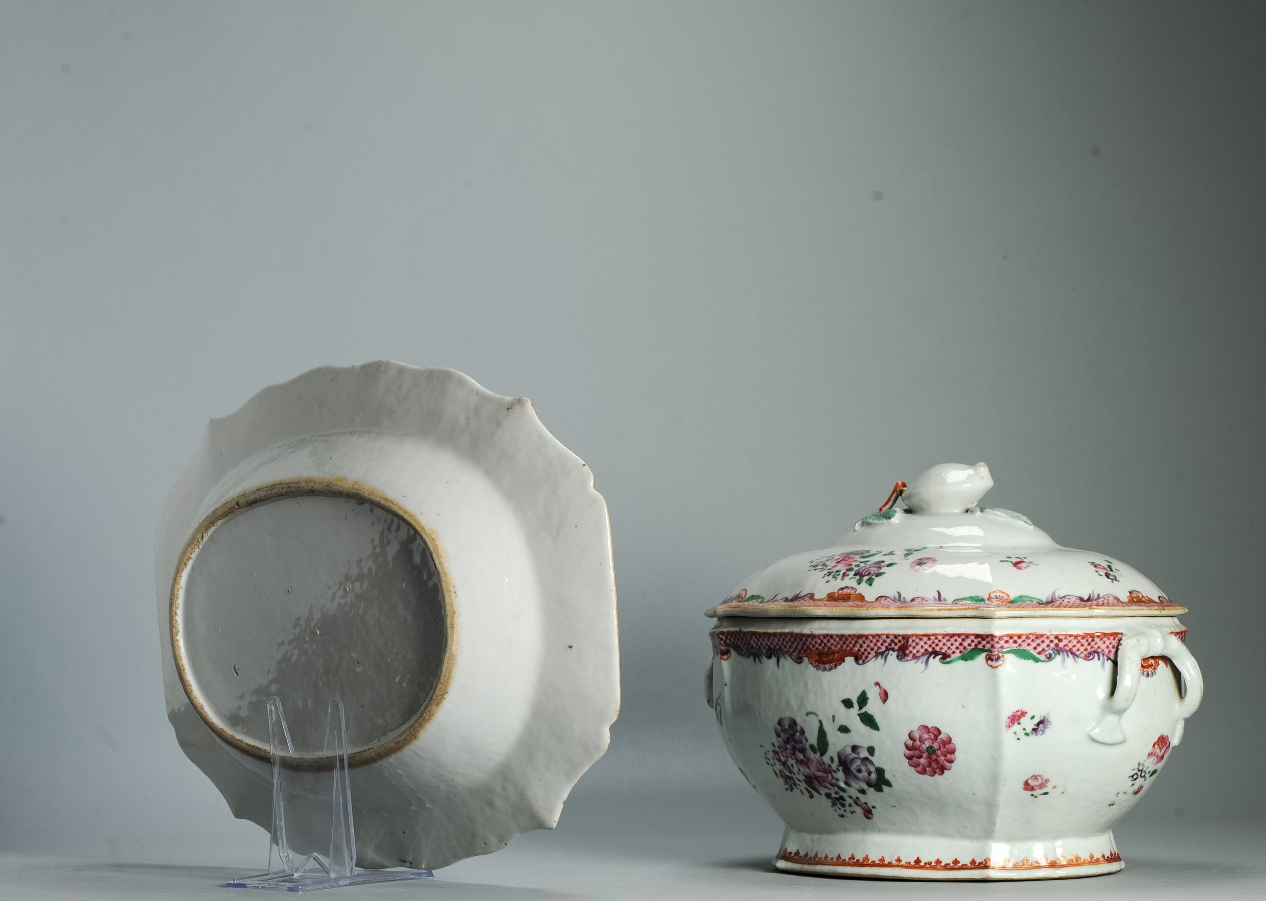 Antique 18C Qianlong period Chinese Porcelain Tureen with Lid Flower Rose - Image 11