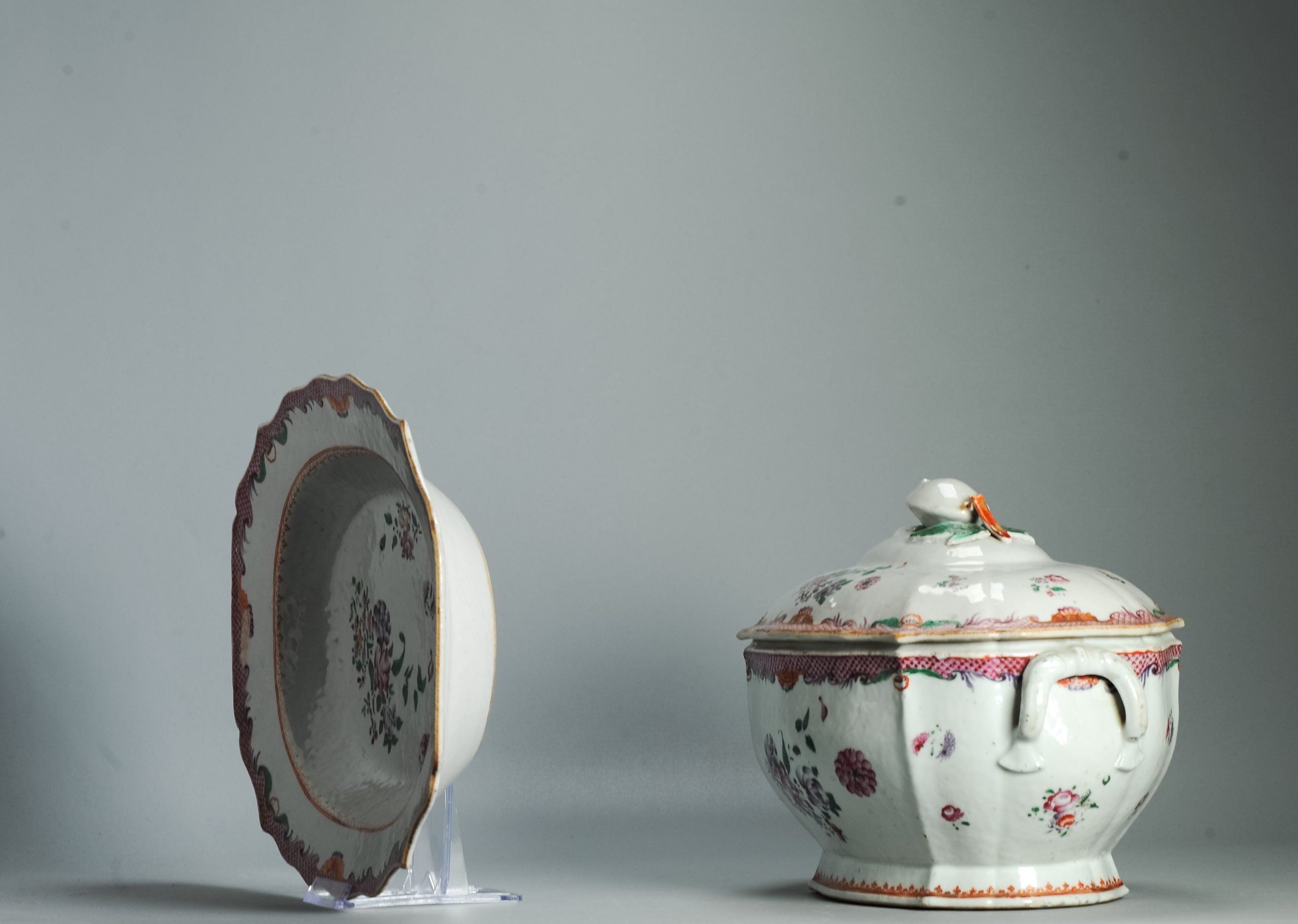 Antique 18C Qianlong period Chinese Porcelain Tureen with Lid Flower Rose - Image 16
