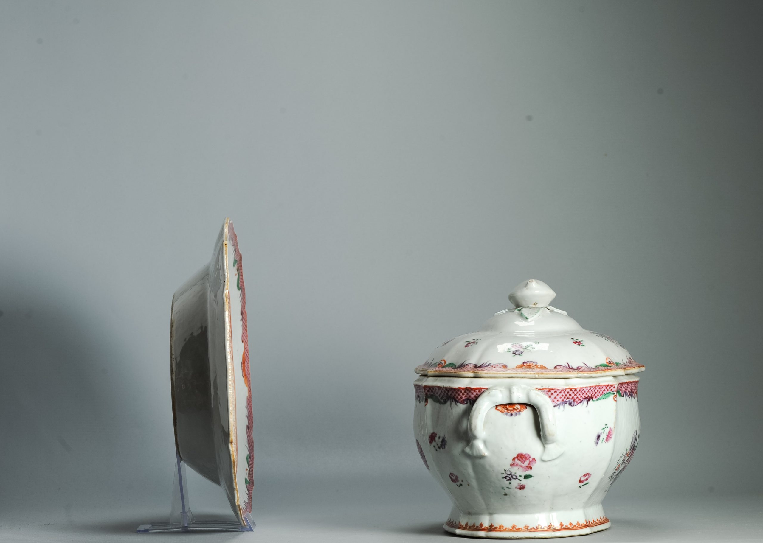 Antique 18C Qianlong period Chinese Porcelain Tureen with Lid Flower Rose - Image 9