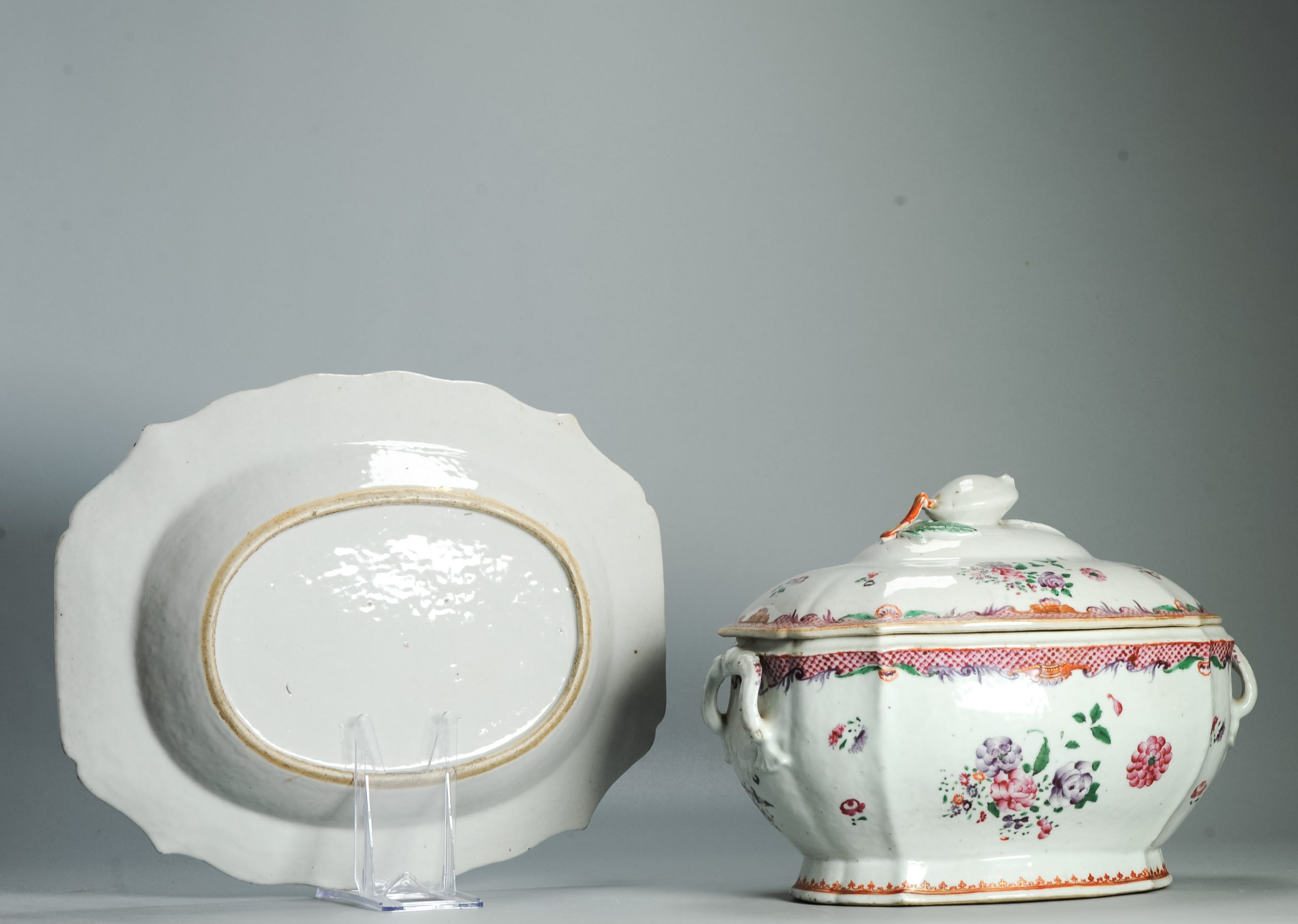 Antique 18C Qianlong period Chinese Porcelain Tureen with Lid Flower Rose - Image 13
