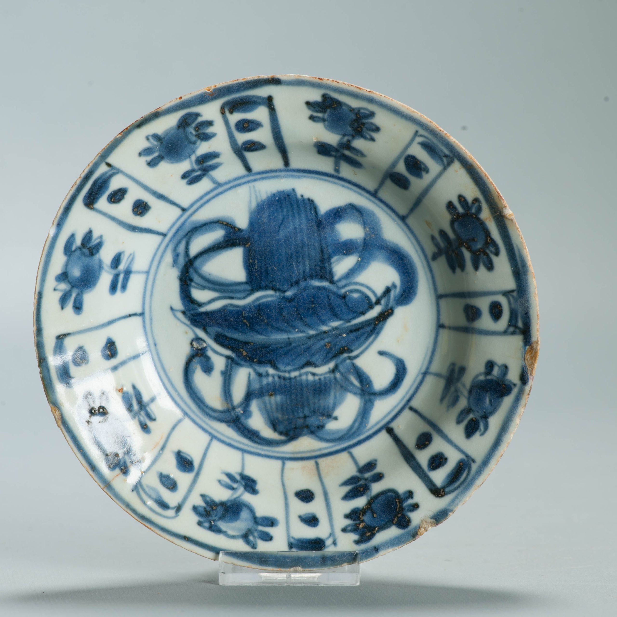 Excavated Ming Antique Wanli 1600-1640 Chinese Porcelain Kraak Plate LEAF