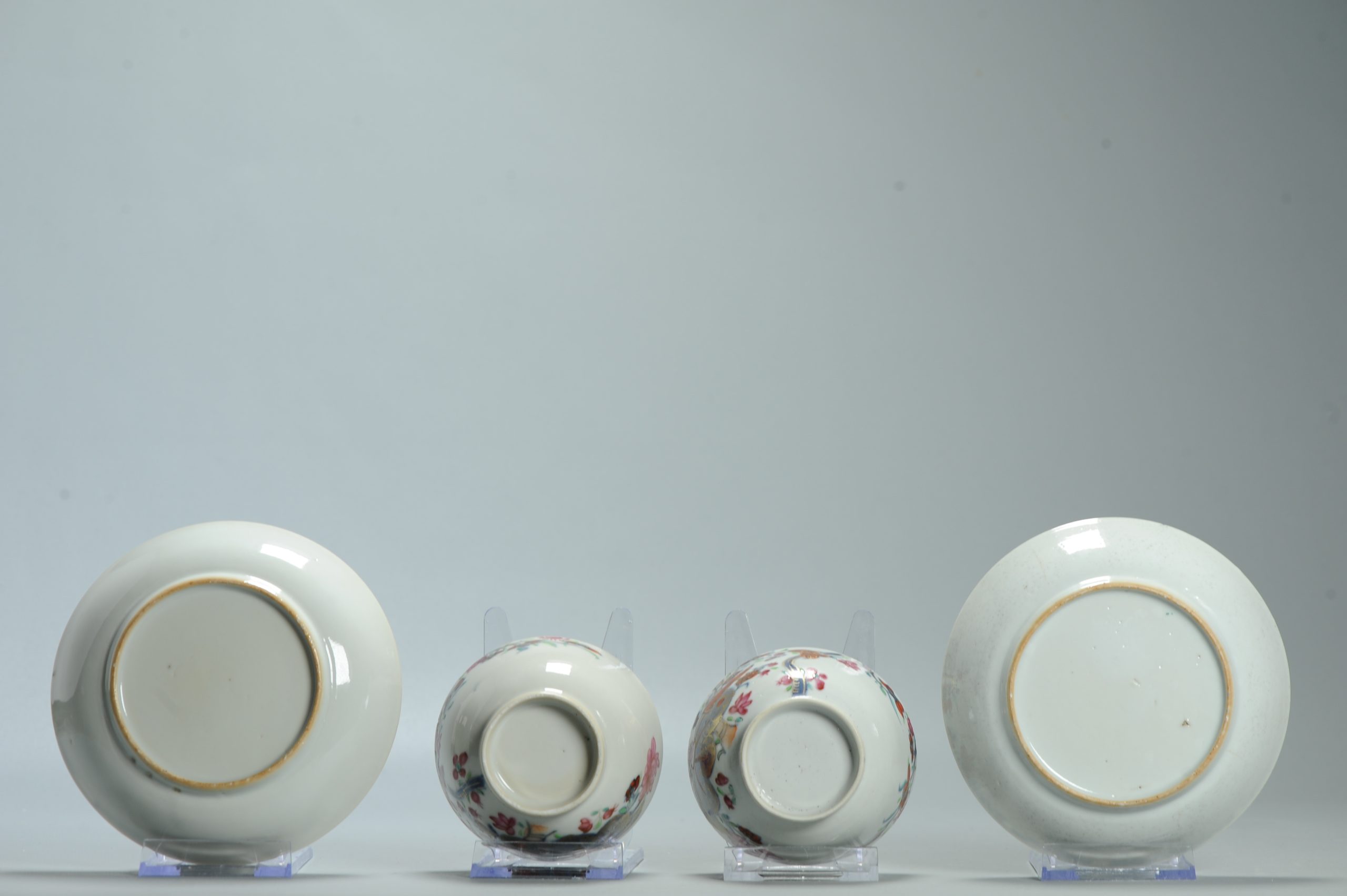 Pair 18C Chinese Porcelain Imari Tobacco leaf Tea Cup Bowl Dish Set Antique - Image 2