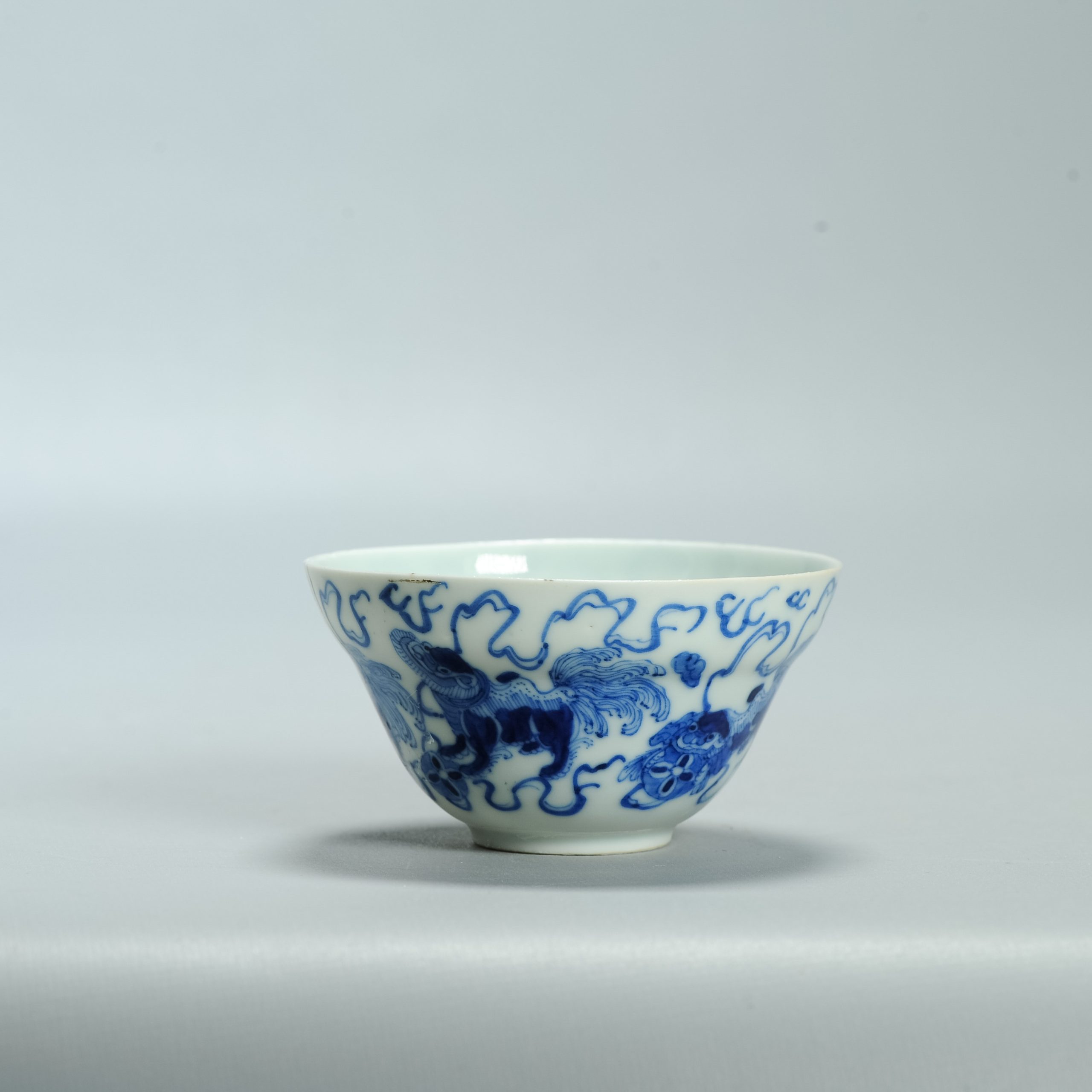 Antique Chinese Bleu de Hue Bowl Foo Lions Marked Qing Porcelain - Image 14