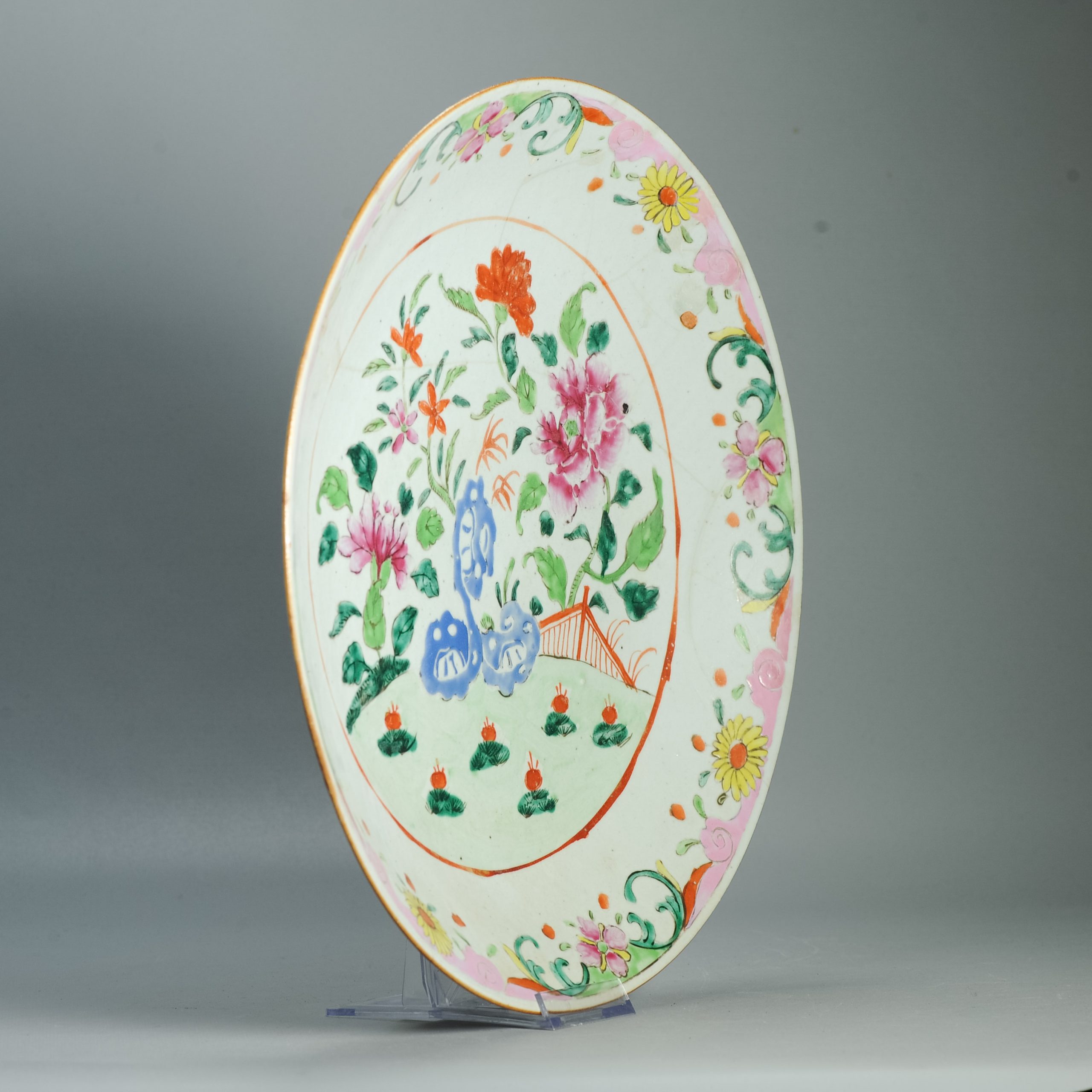 Large Antique 18C Qianlong period Chinese Porcelain SE Asia Famille Rose Charger - Image 3