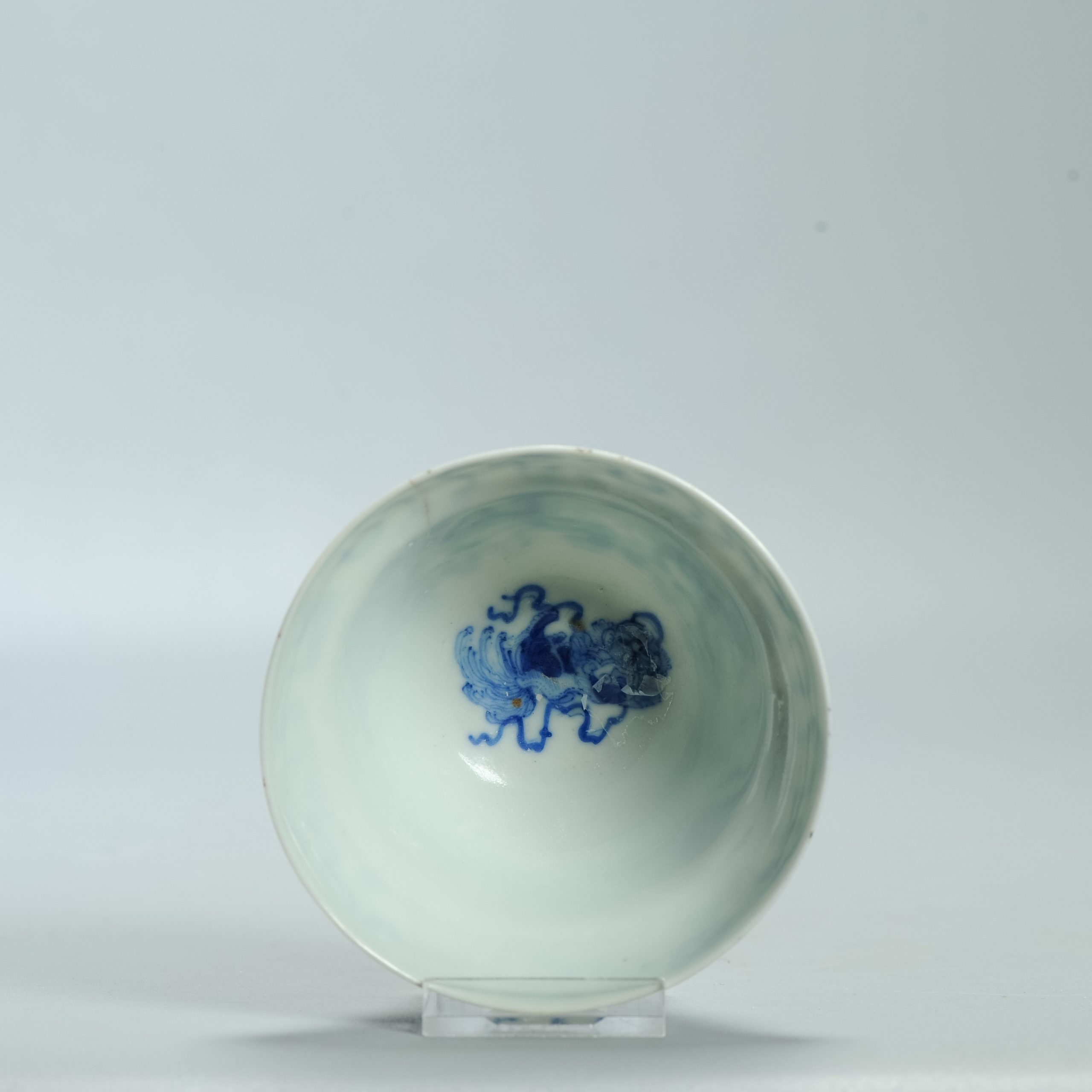 Antique Chinese Bleu de Hue Bowl Foo Lions Marked Qing Porcelain - Image 3