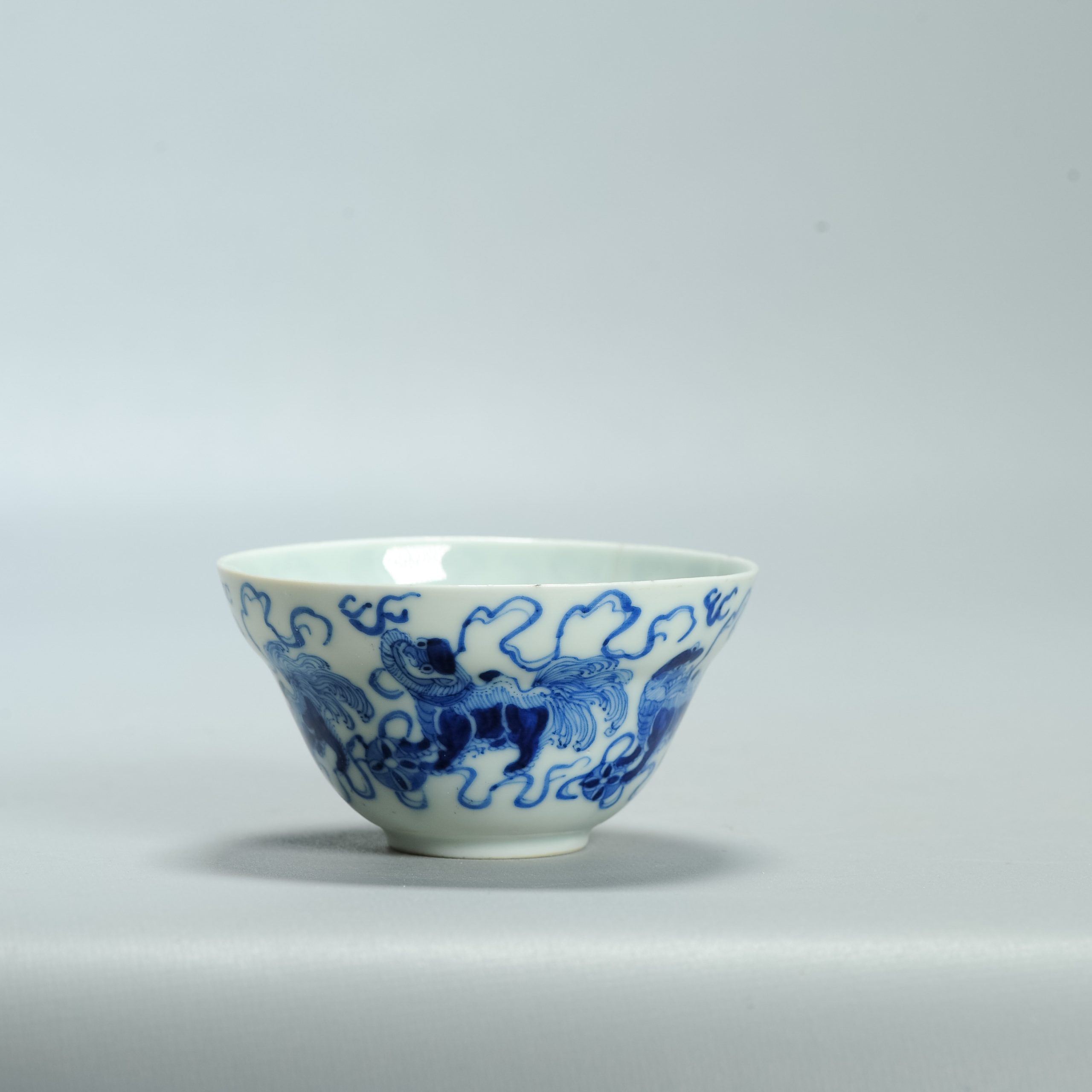 Antique Chinese Bleu de Hue Bowl Foo Lions Marked Qing Porcelain - Image 10