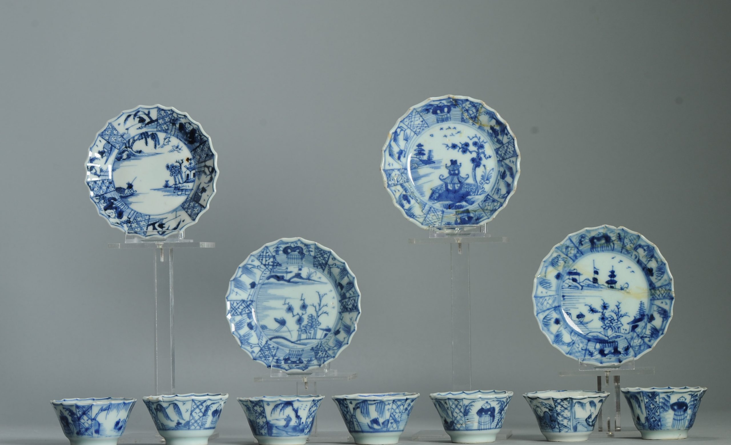 Antique Kangxi Period Chinese Porcelain Tea Set Thinly Potted Cuckoo in House