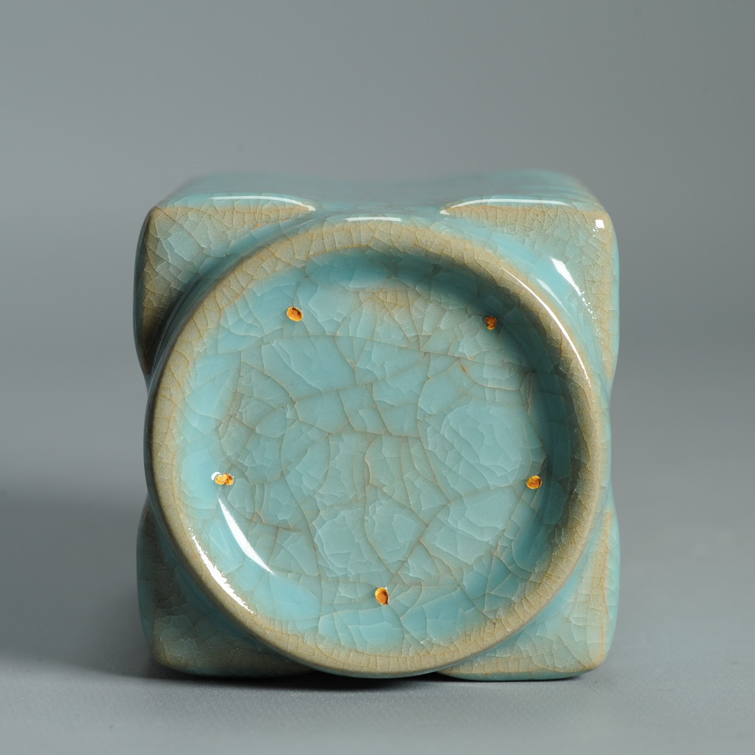 A very Lovely Shaped 21st century Vase in Celadon Glaze Relief Cong Shape