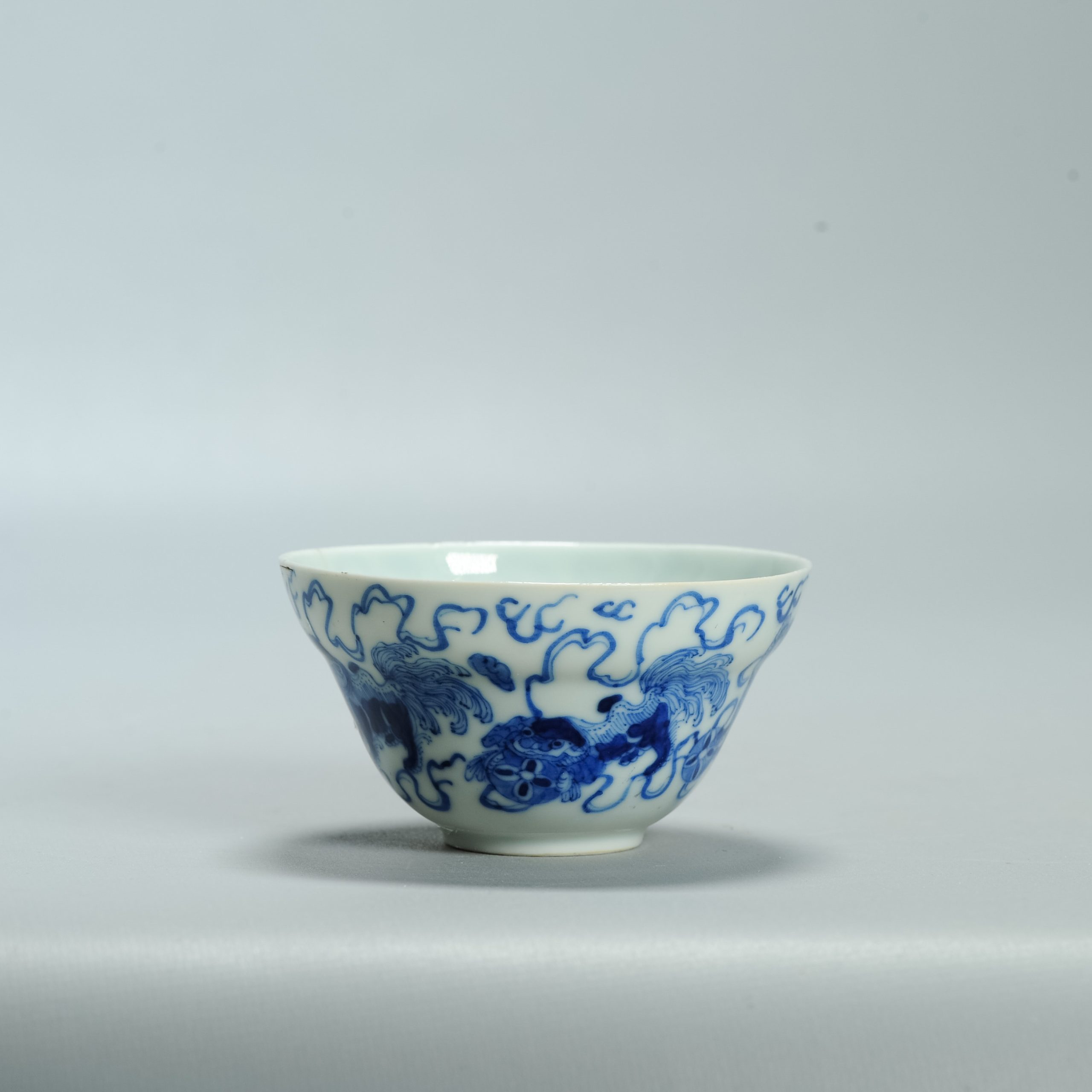 Antique Chinese Bleu de Hue Bowl Foo Lions Marked Qing Porcelain - Image 13