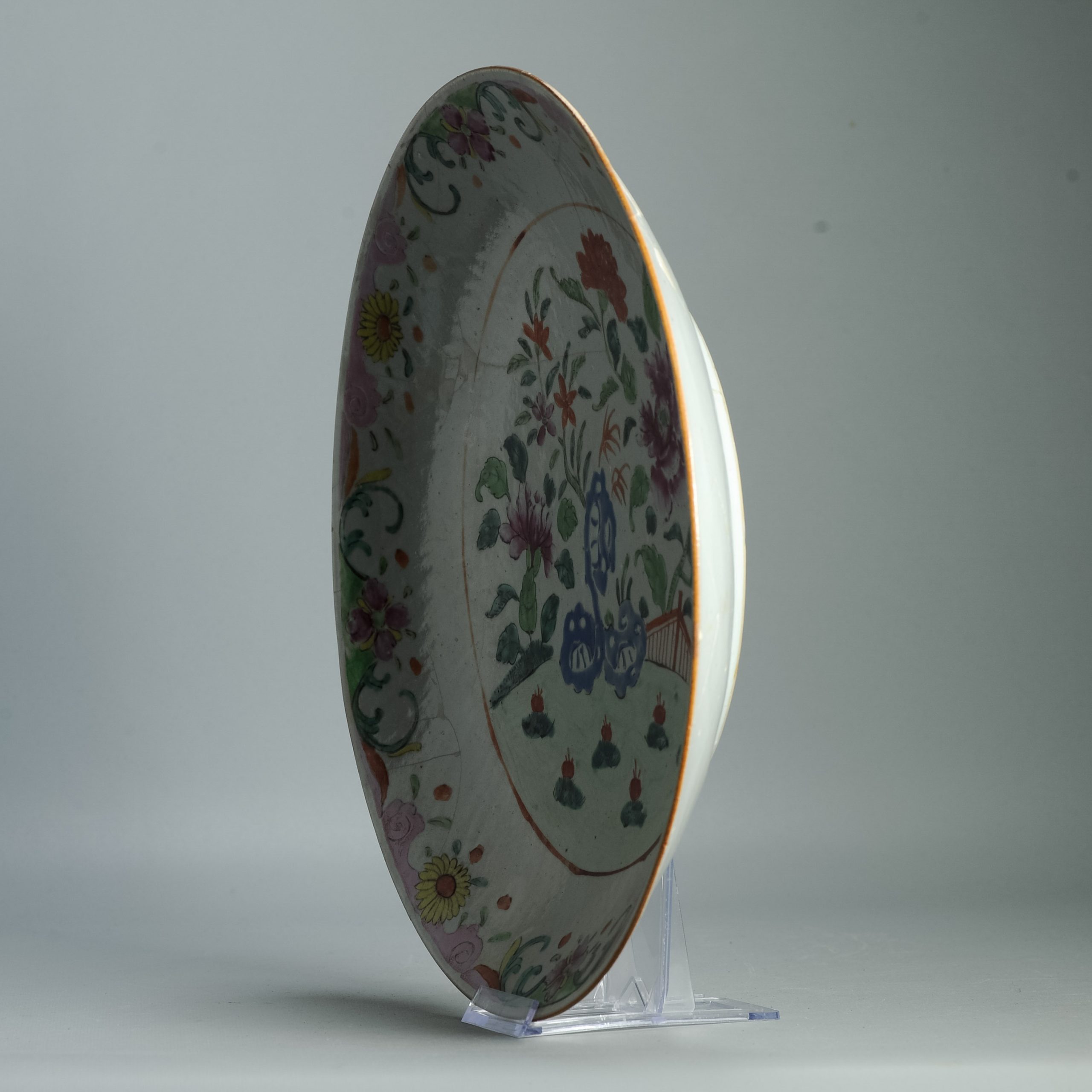 Large Antique 18C Qianlong period Chinese Porcelain SE Asia Famille Rose Charger - Image 11