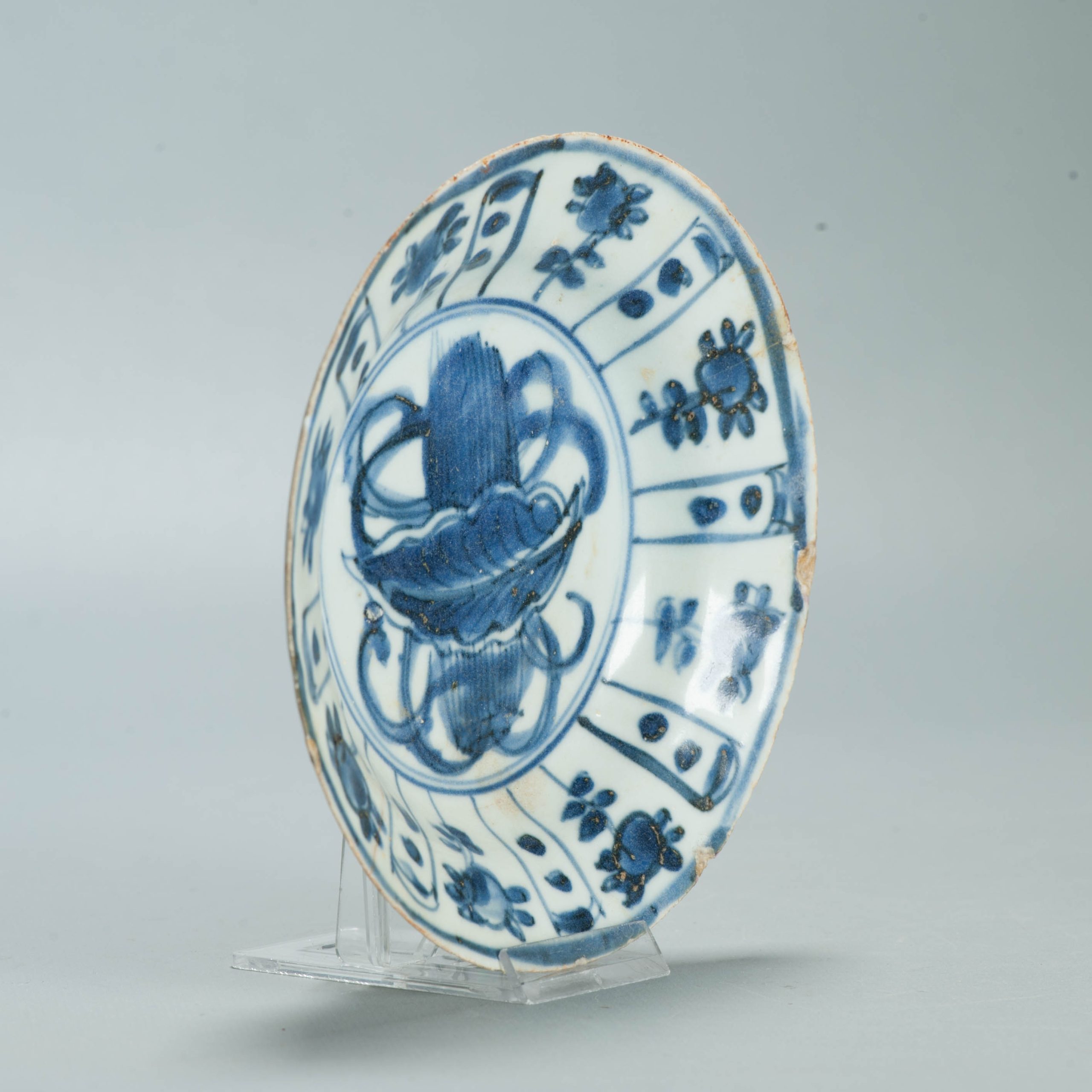 Excavated Ming Antique Wanli 1600-1640 Chinese Porcelain Kraak Plate LEAF - 图片 3