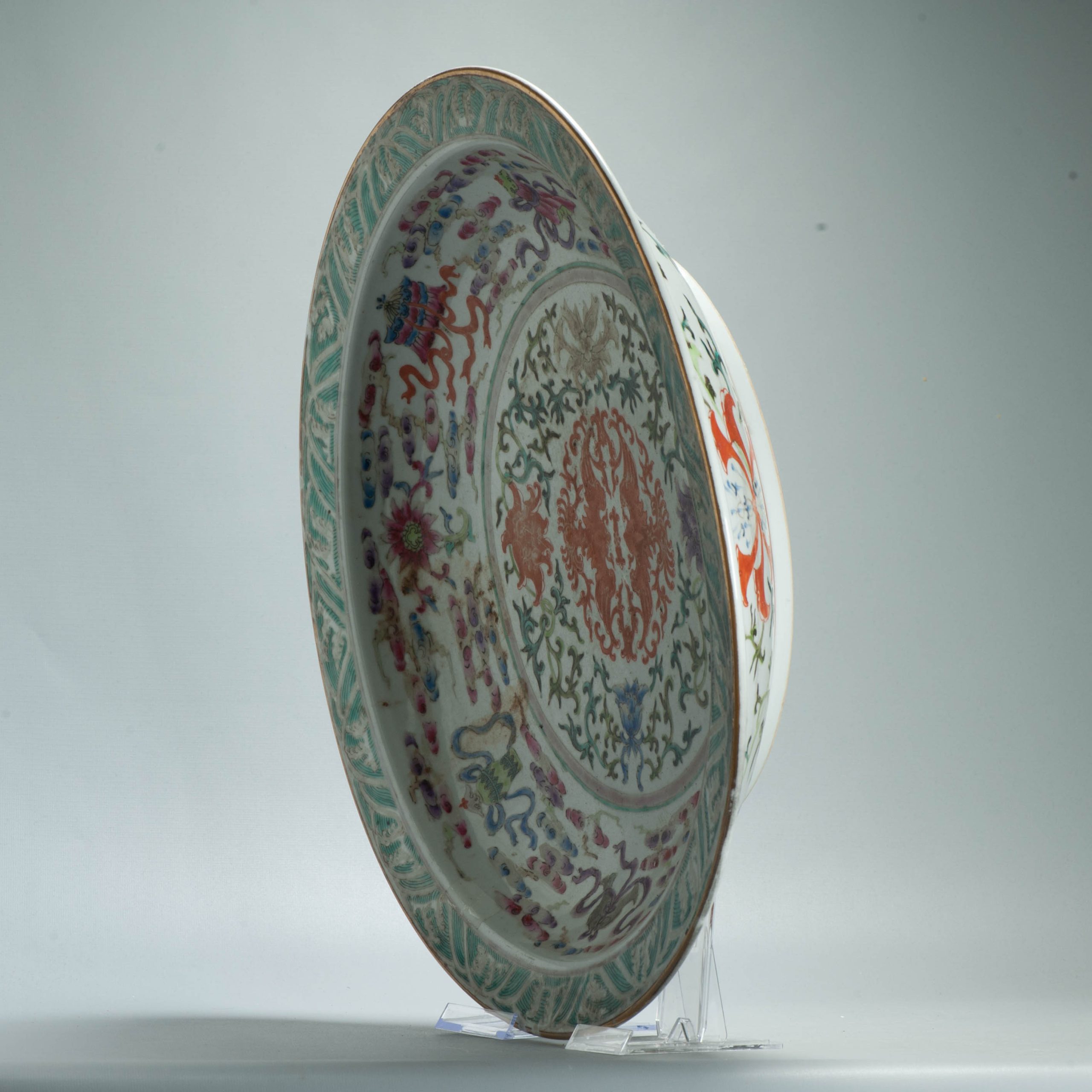 Antique 51CM 19C Chinese Porcelain 'Phoenix and Buddhist Emblems' charger - Image 11