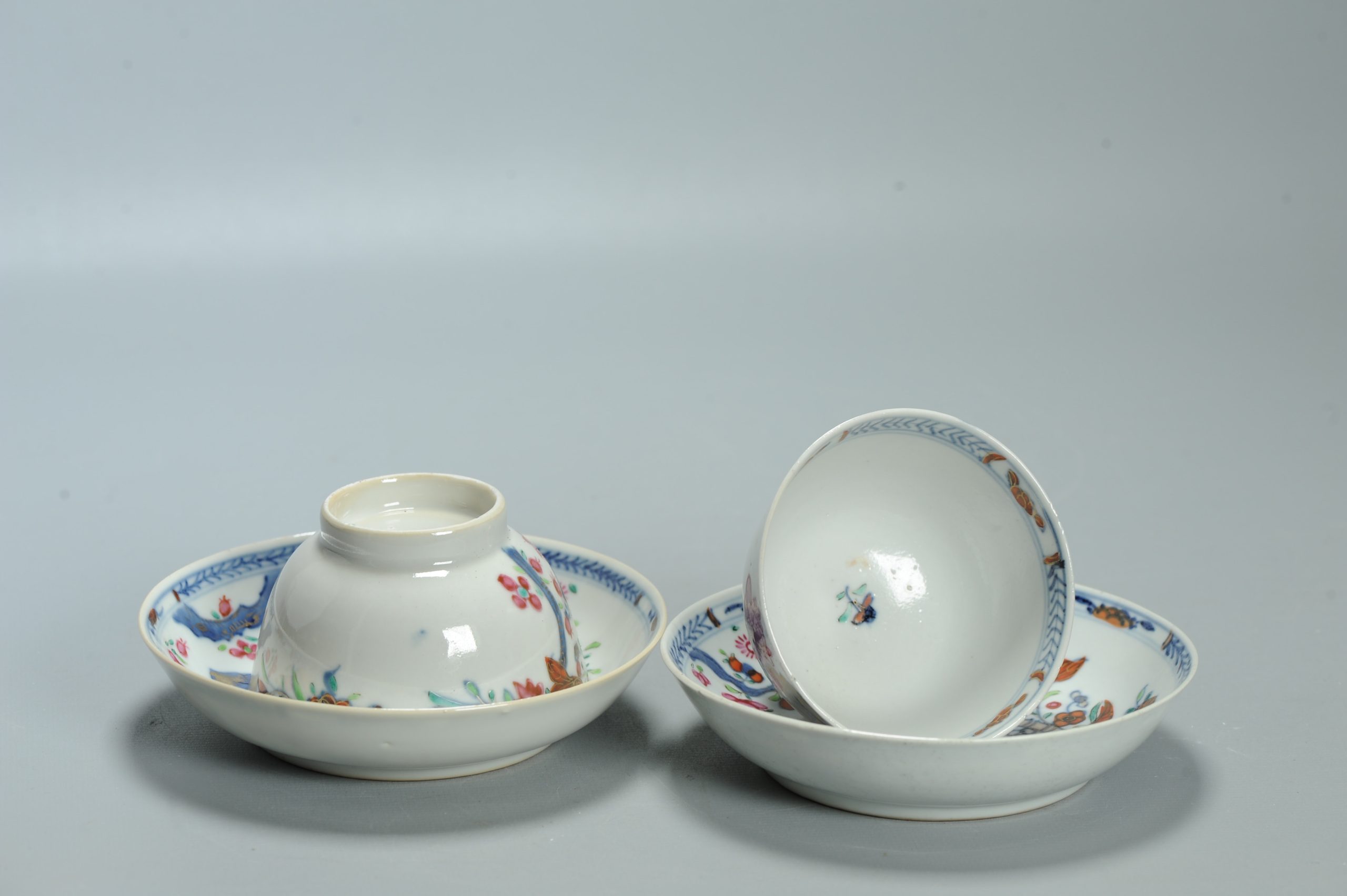 Pair 18C Chinese Porcelain Imari Tobacco leaf Tea Cup Bowl Dish Set Antique - Image 17