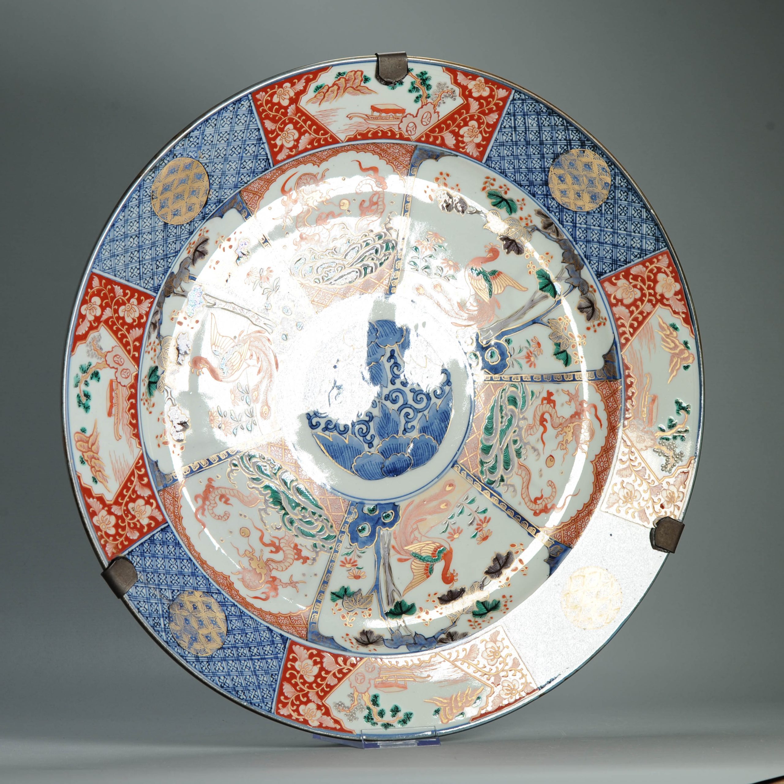 50CM Antique Arita Edo Period 19C Japanese Porcelain Kenjo Imari Plate. Rare design