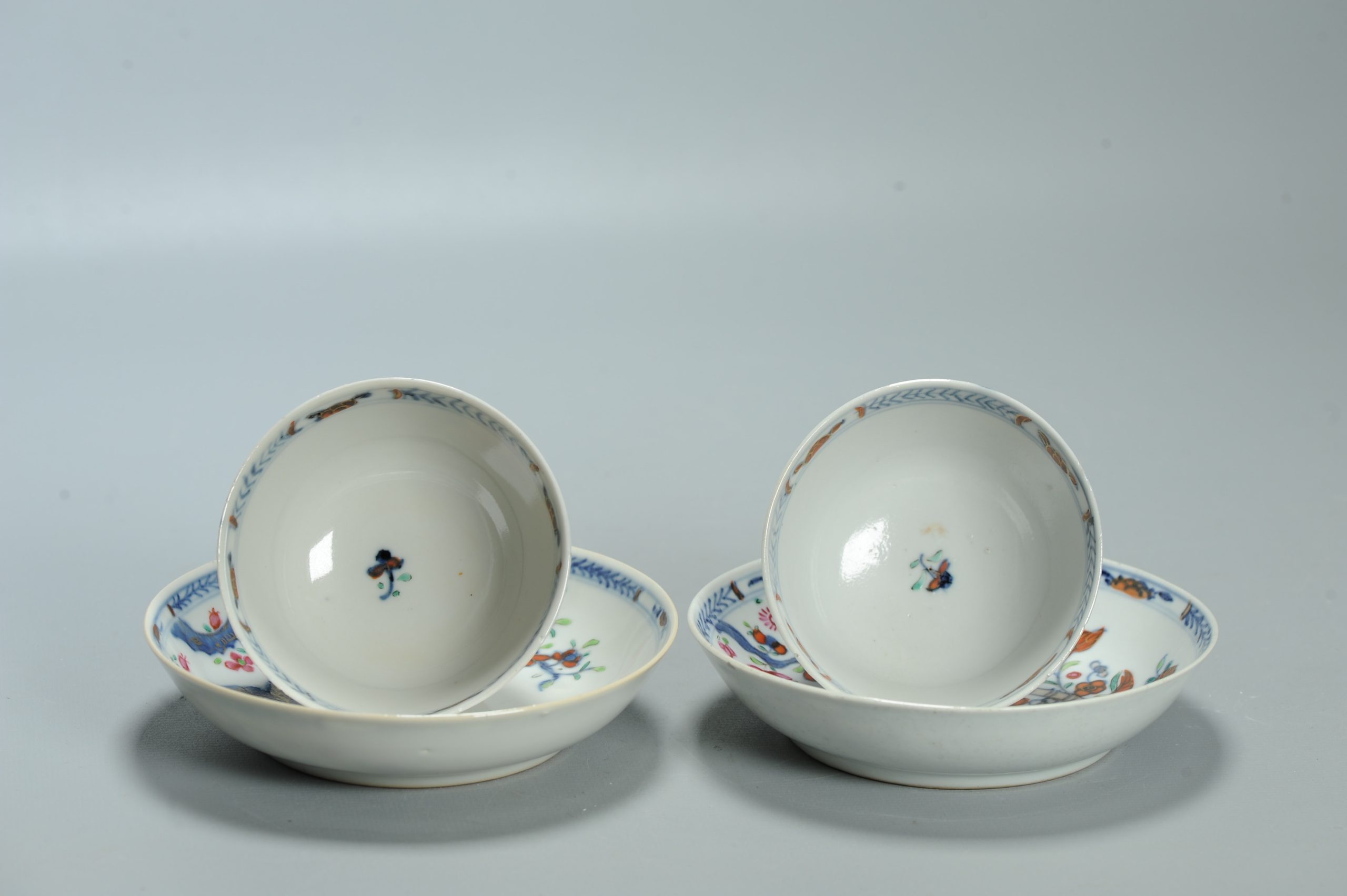 Pair 18C Chinese Porcelain Imari Tobacco leaf Tea Cup Bowl Dish Set Antique - Image 16
