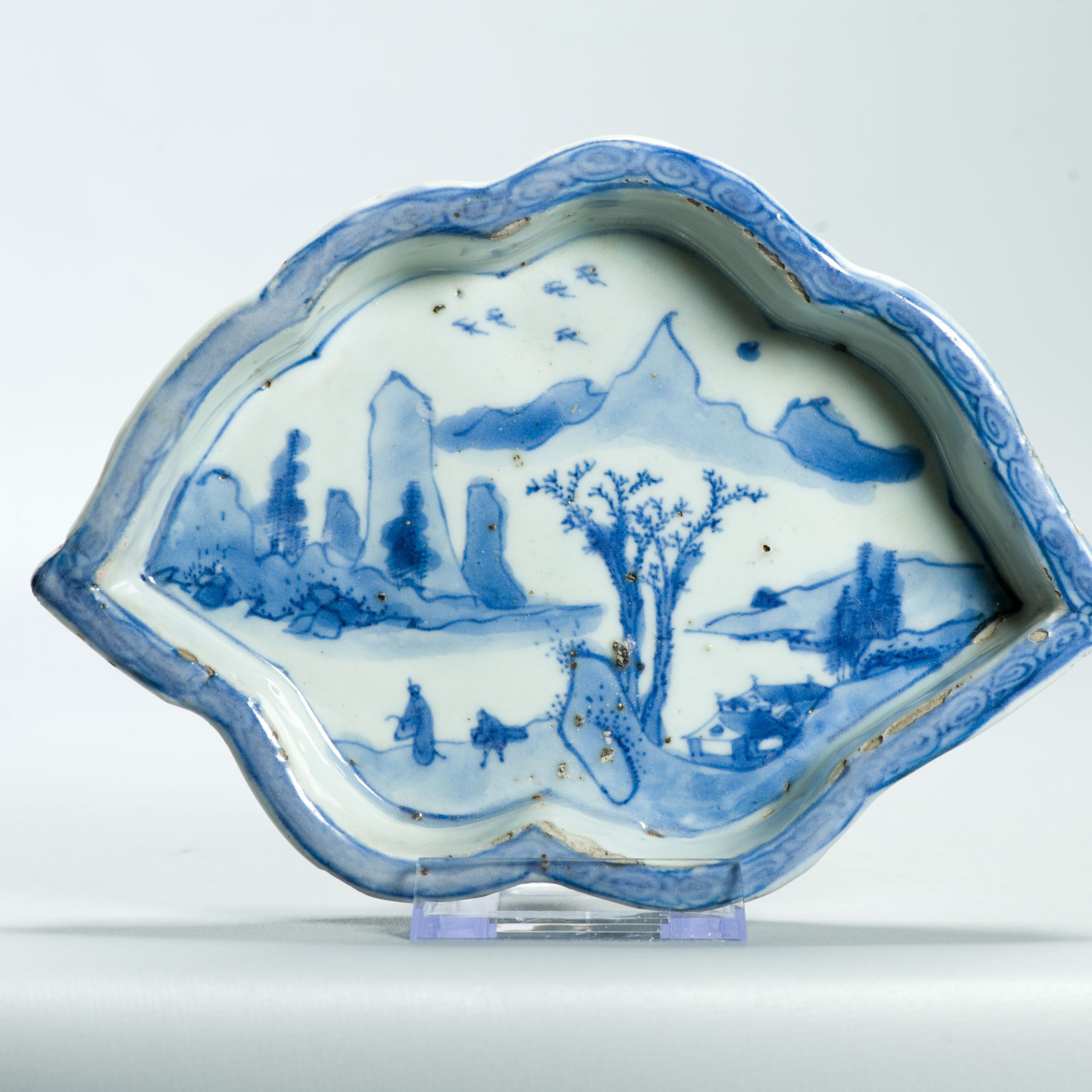 Antique Ming Literati Tianqi Period 17th c Chinese Porcelain China Dish Landscape