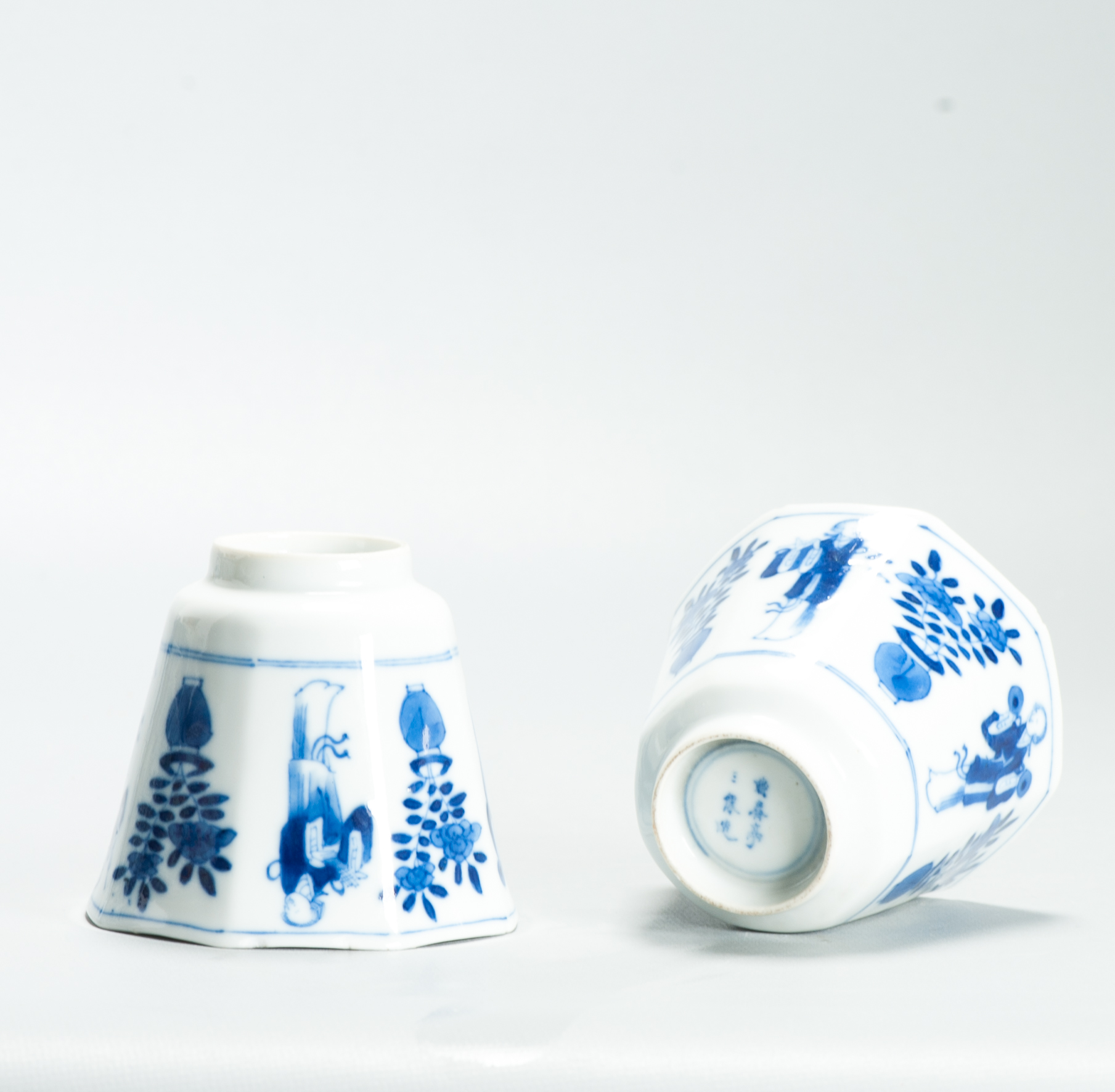 Antique Qing Period Chinese Porcelain Tea Bowls Elegant Ladies Flowers Marked - Image 5