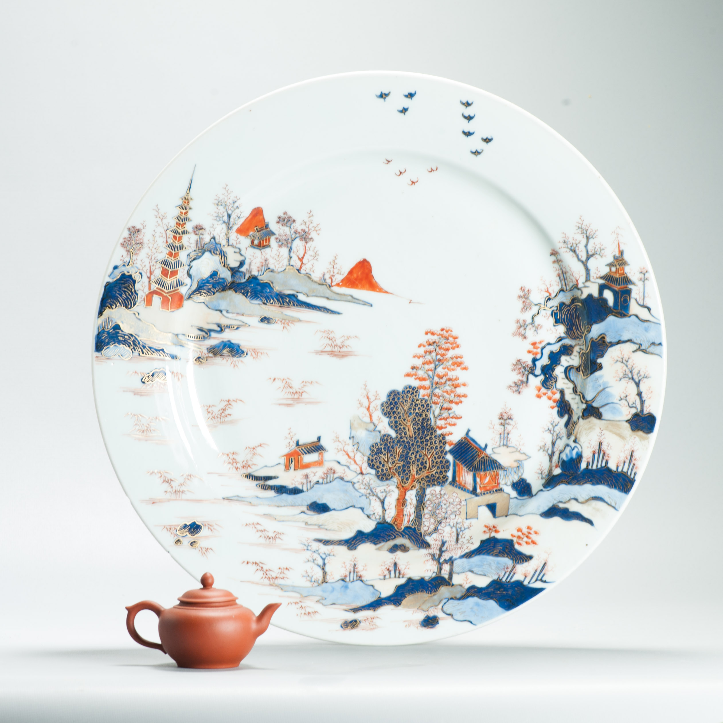 37.5CM Beautiful Chinese Porcelain Kangxi period Imari Charger China Antique - Image 2