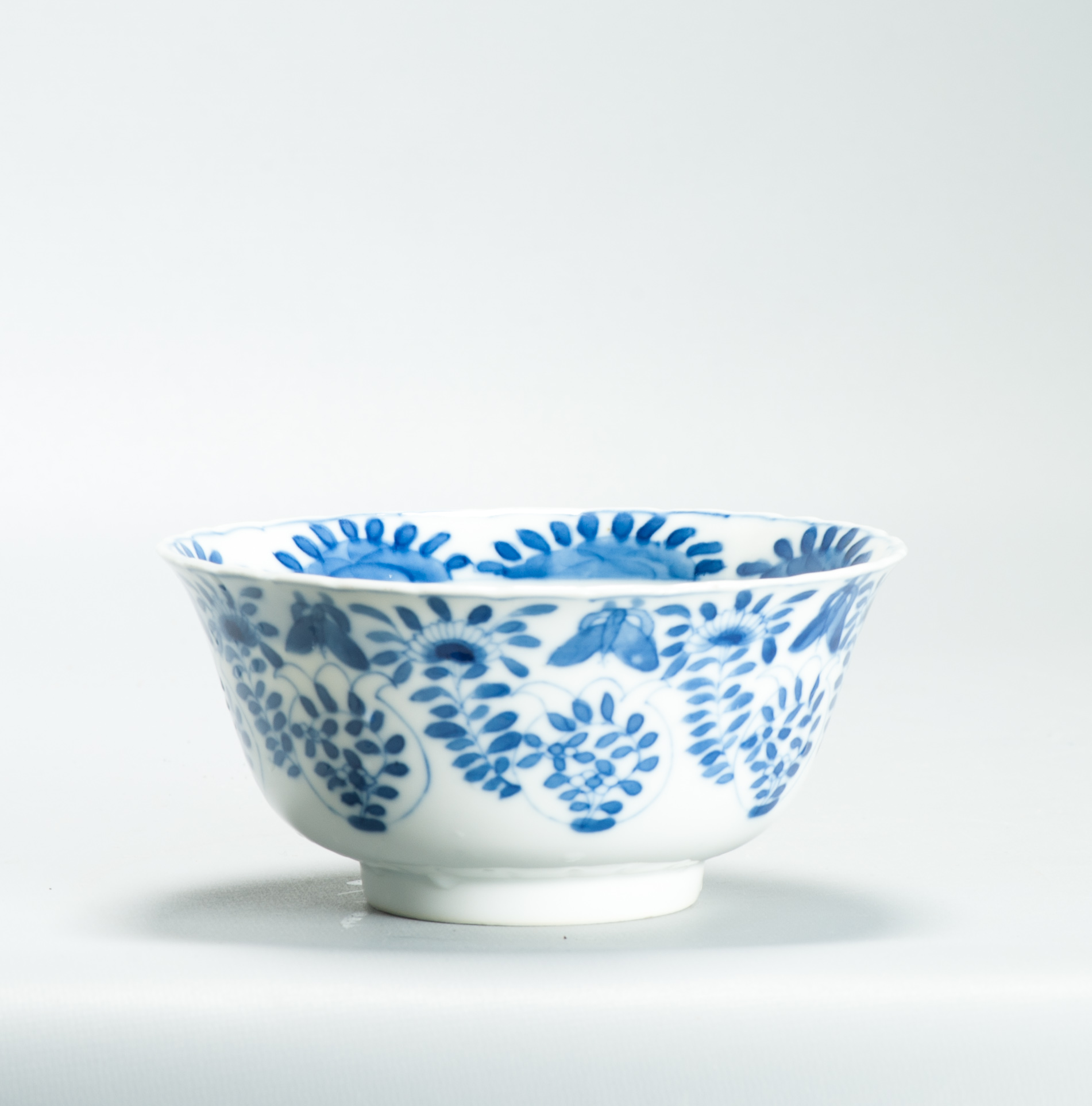 Antique Chinese Porcelain 19C Flower Butterfly Bowl China Marked Kangxi Qing