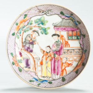 Antique 1740-1760 Chinese Porcelain Dish China Figural Rose Qianlong Period