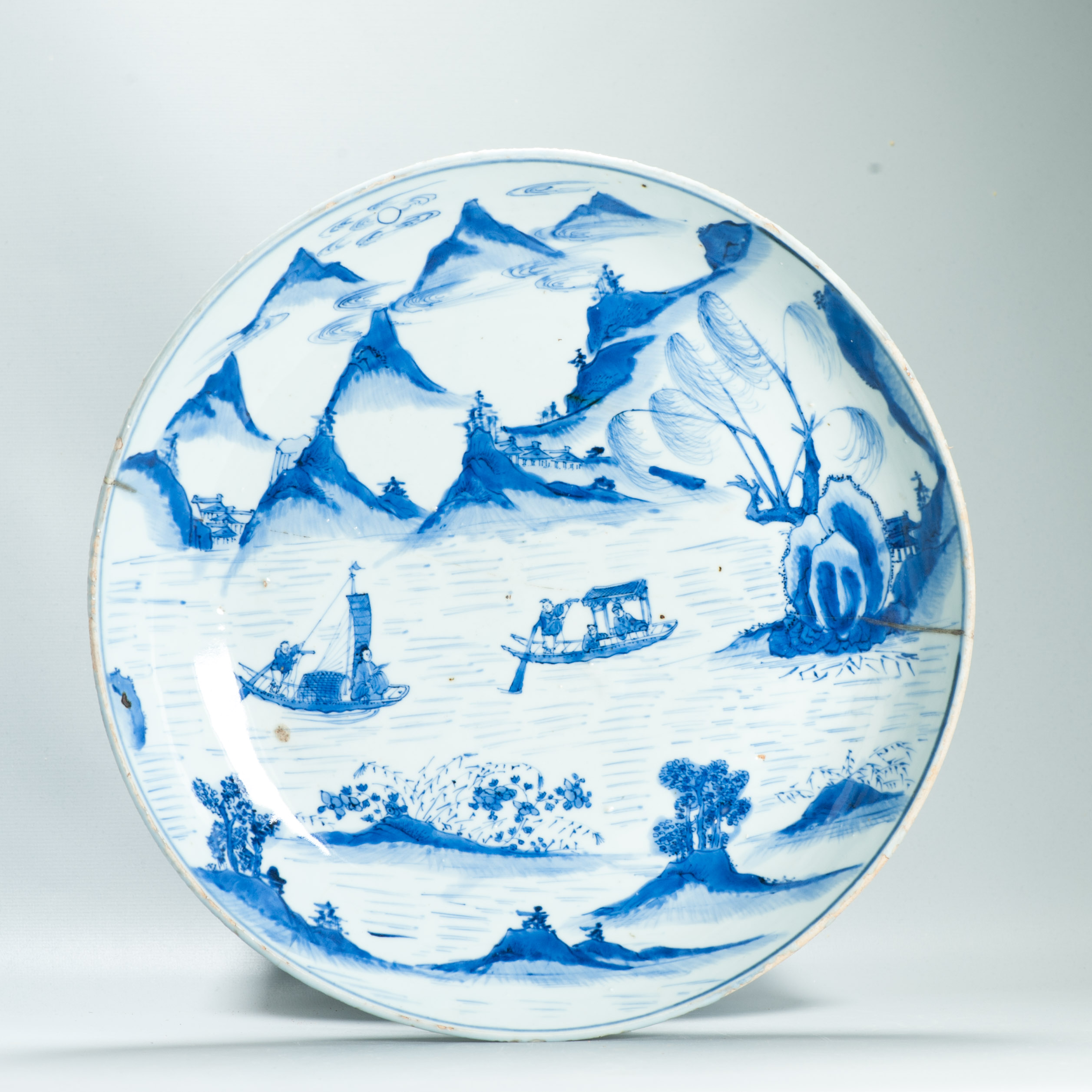 Large Antique Kosometsuke Plate Chinese Porcelain 17th c Tianqi Chongzhen Landscape