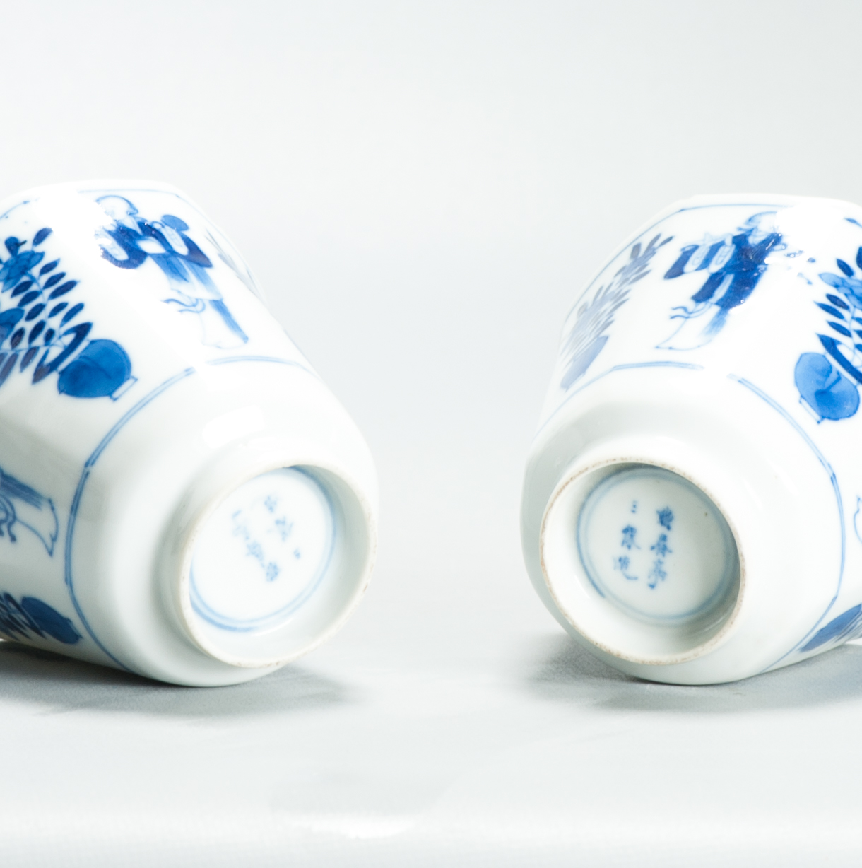 Antique Qing Period Chinese Porcelain Tea Bowls Elegant Ladies Flowers Marked - Image 6