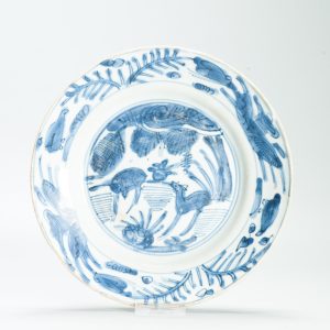 Antique Ming 16th c Blue and White Chinese Porcelain Kraak Plate