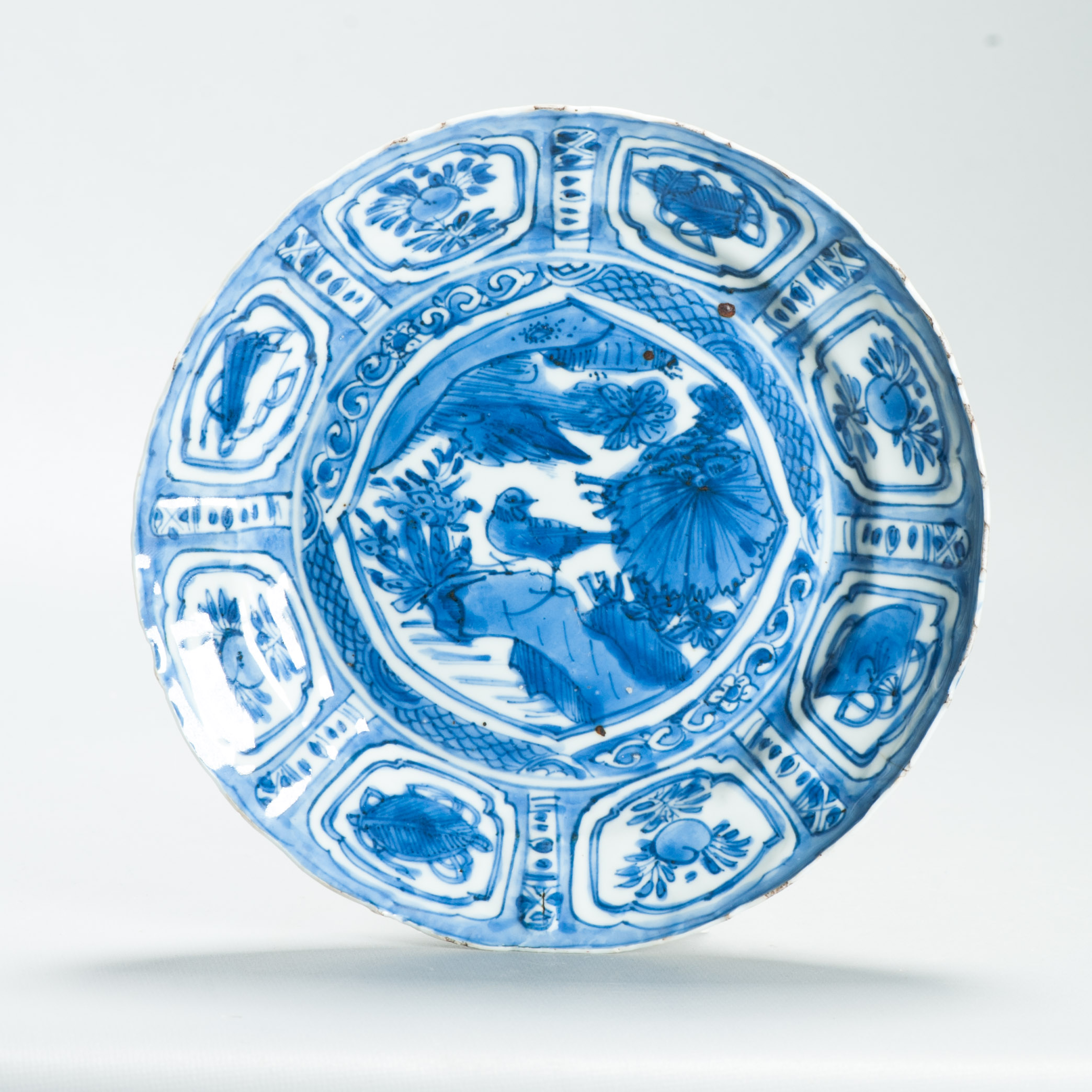 Antique Marked Ming Wanli Crane Plate 16c Chinese Kraak Porcelain