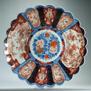 57cm Antique Edo/Meiji Period Japanese Porcelain 19th c Imari Plate flowers Enamel