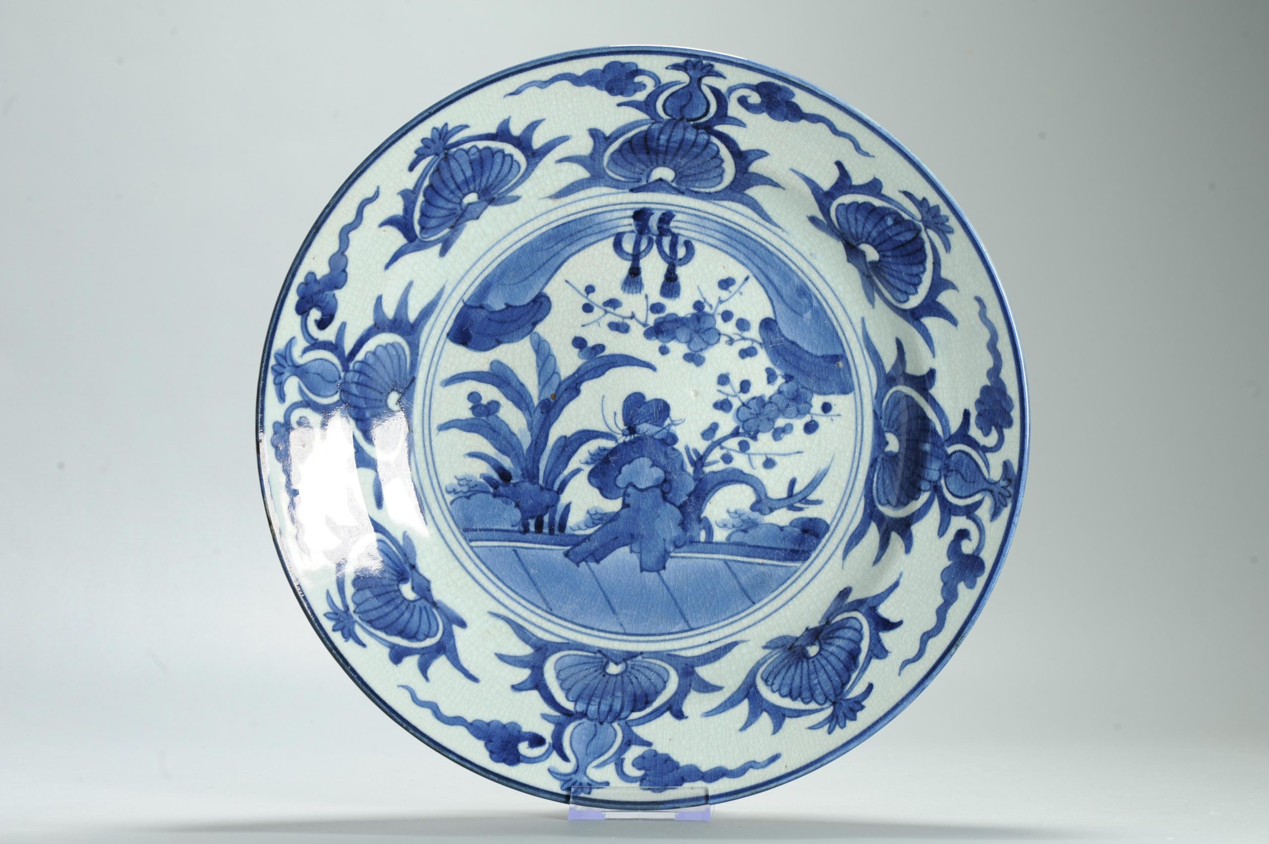 Antique Arita Edo Period 17C Japanese Porcelain Dish Ming Kraak Style Landscape