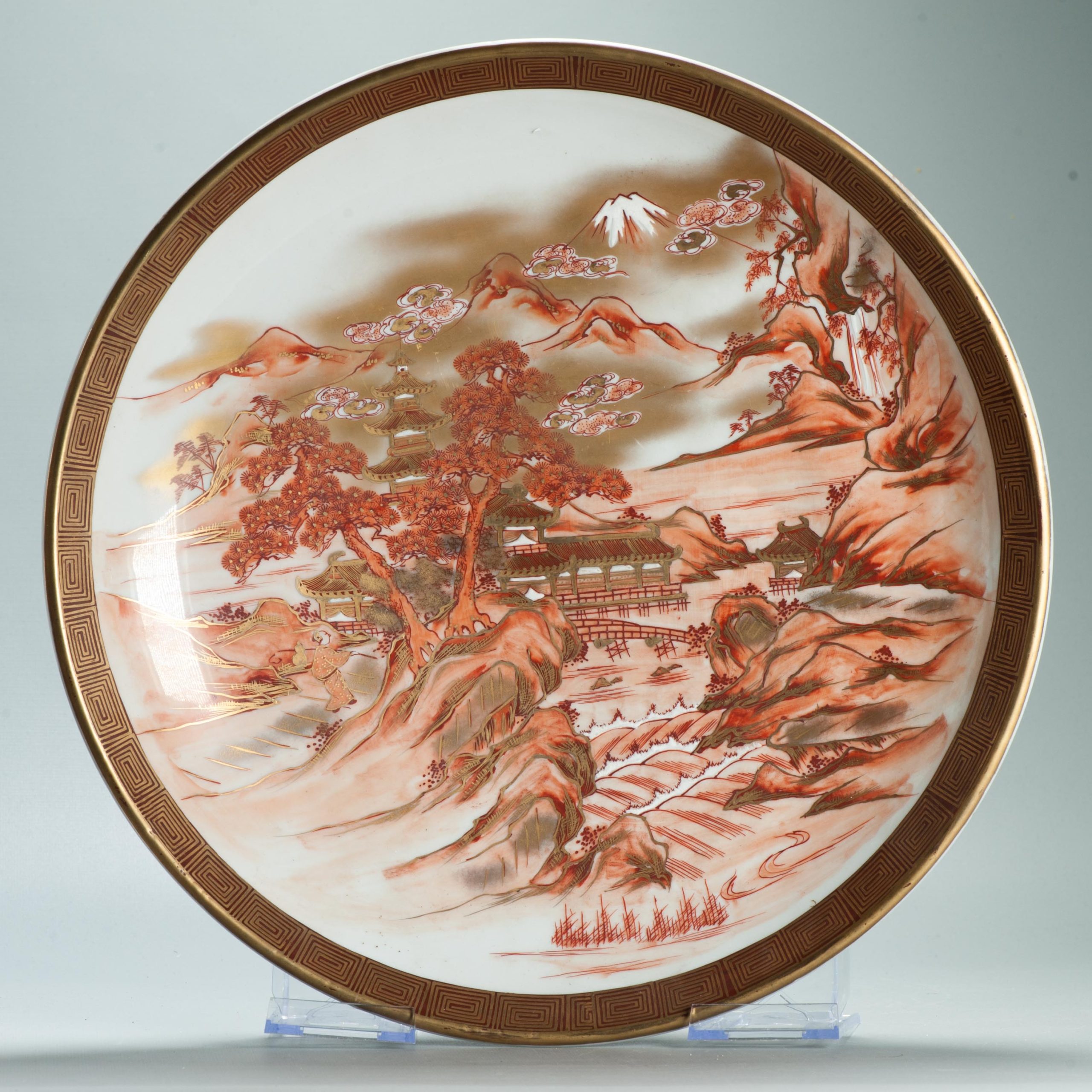 Antique Early 20th c Period Japanese Porcelain Kutani Landscape