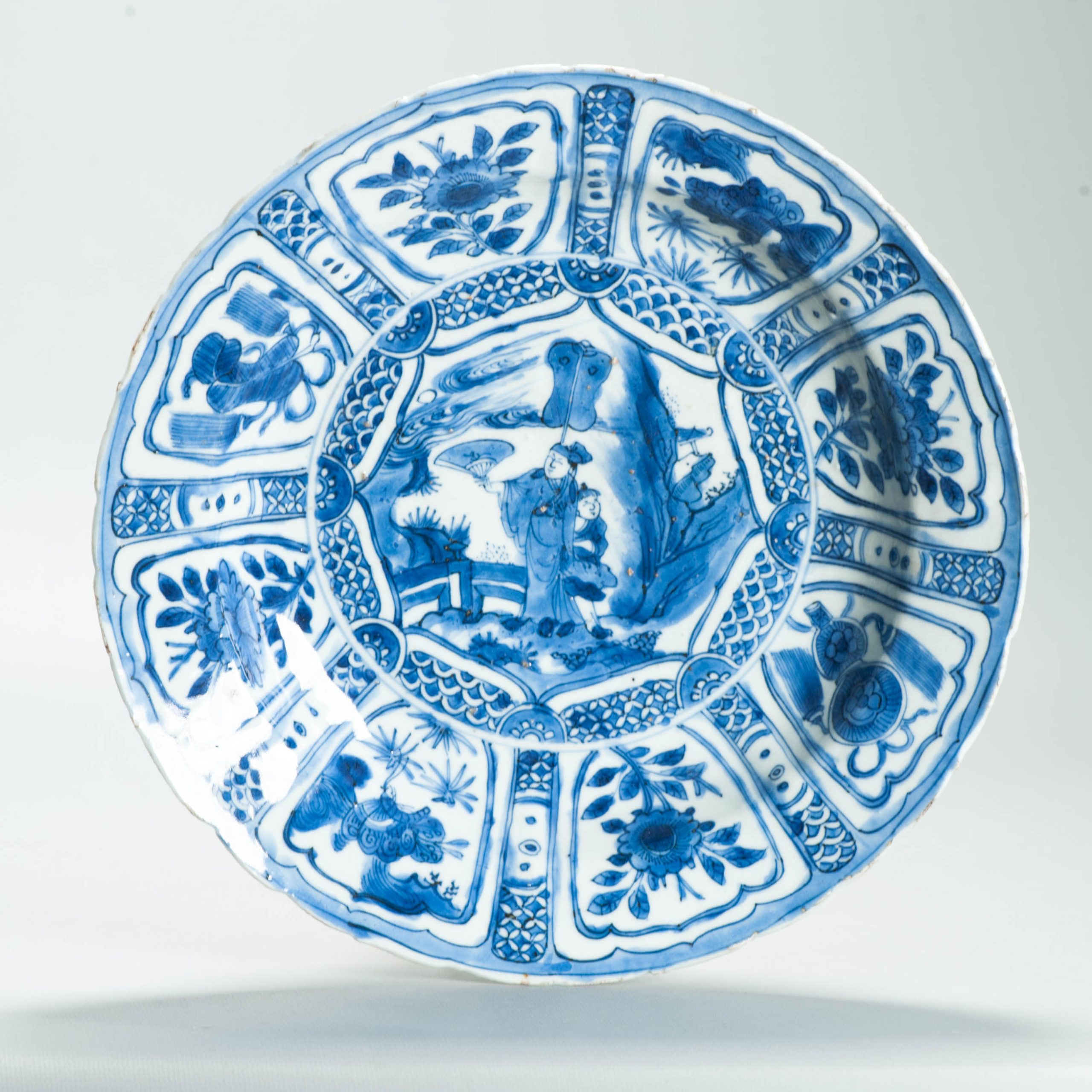 Antique Marked Ming Wanli Crane Plate 16c Chinese Kraak Porcelain