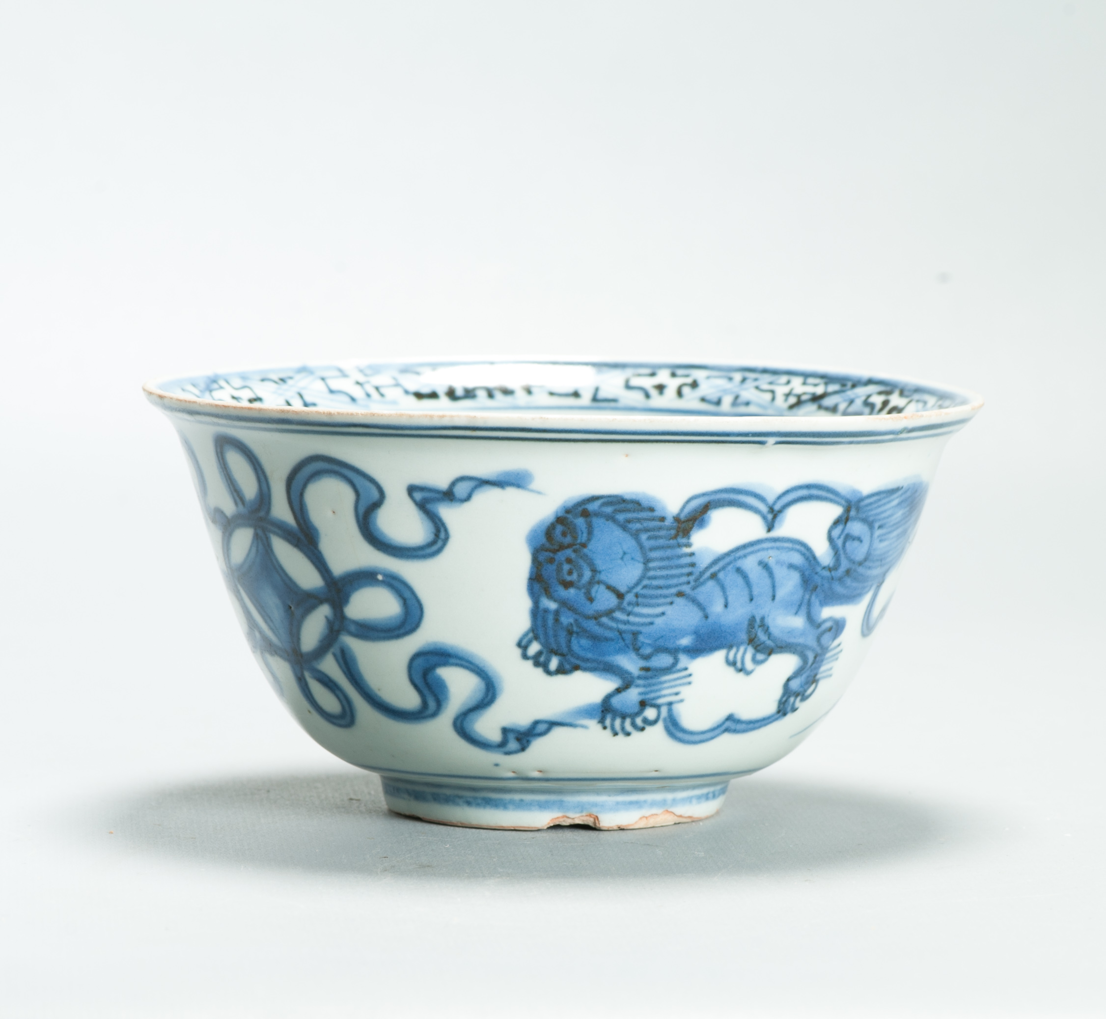 Rare Antique Ming Jiajing Bowl 16c Chinese Foo Lion Porcelain Blue and White