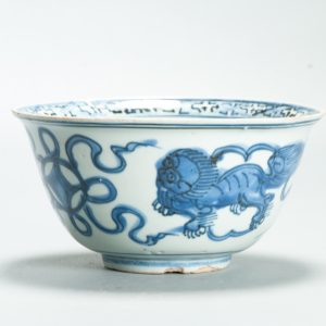 Rare Antique Ming Jiajing Bowl 16c Chinese Foo Lion Porcelain Blue and White