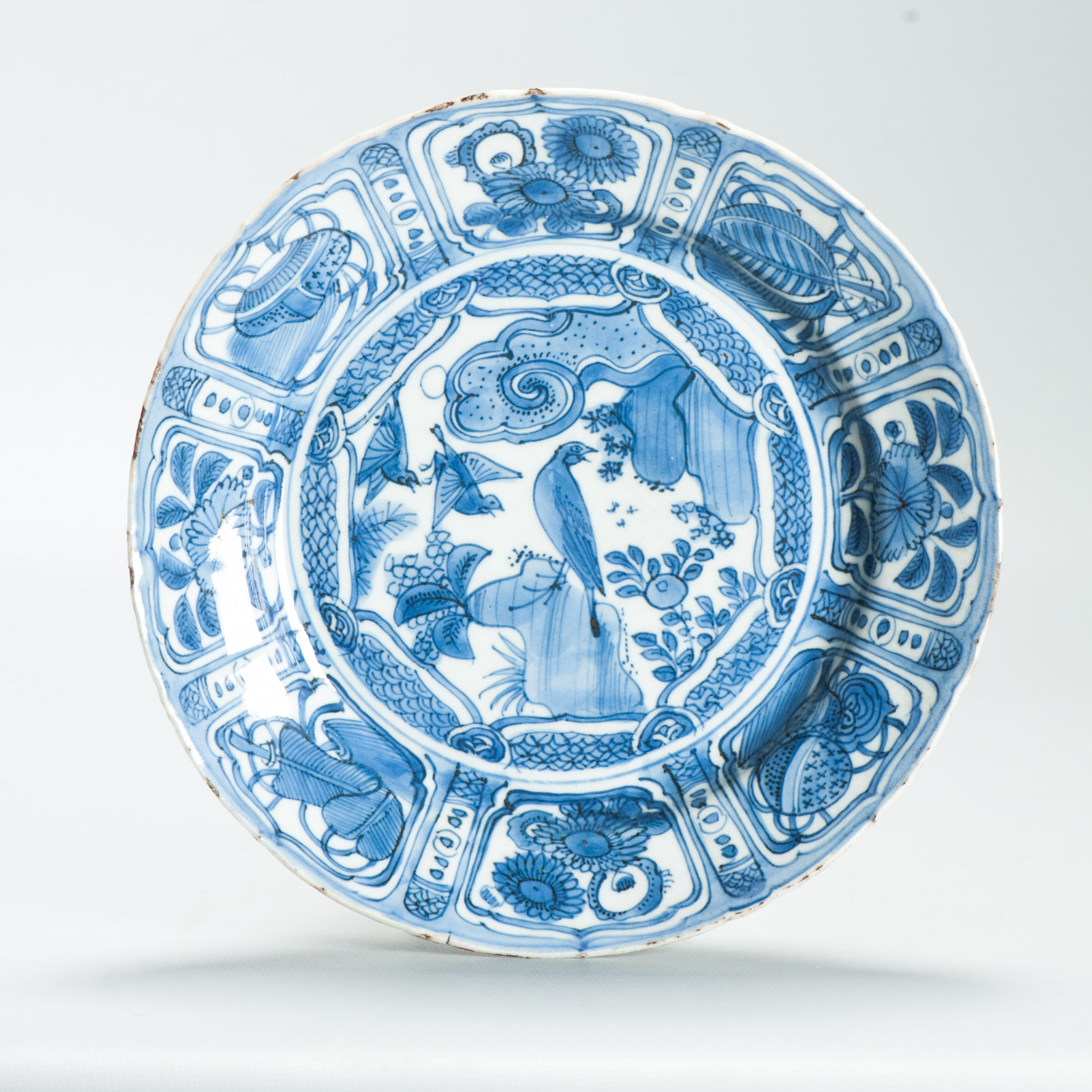 Antique Marked Ming Wanli Crane Plate 16c Chinese Kraak Porcelain