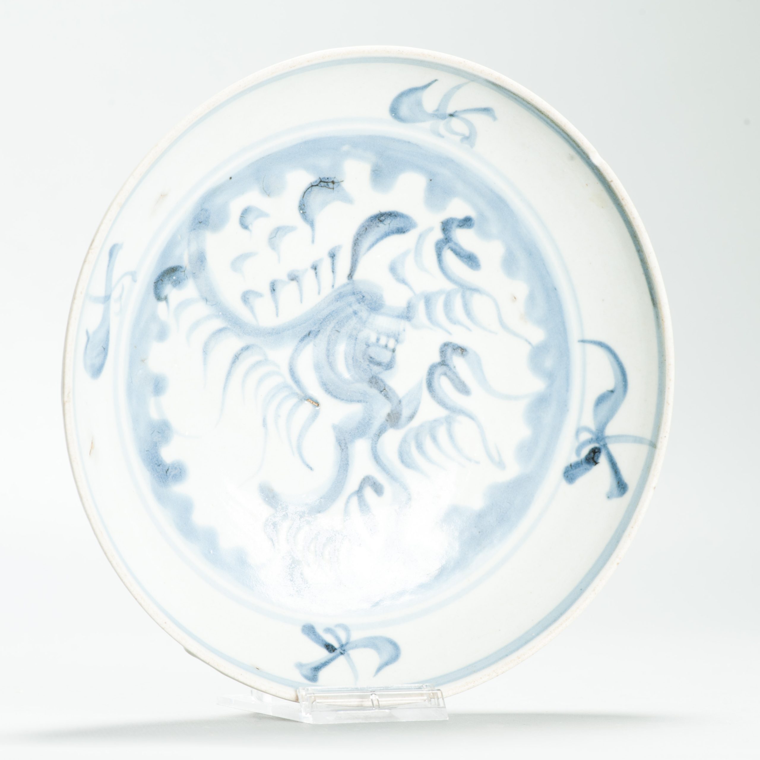 Small Antique Chinese porcelain Dish Ming/Qing Period Blue White Dehua Flowers