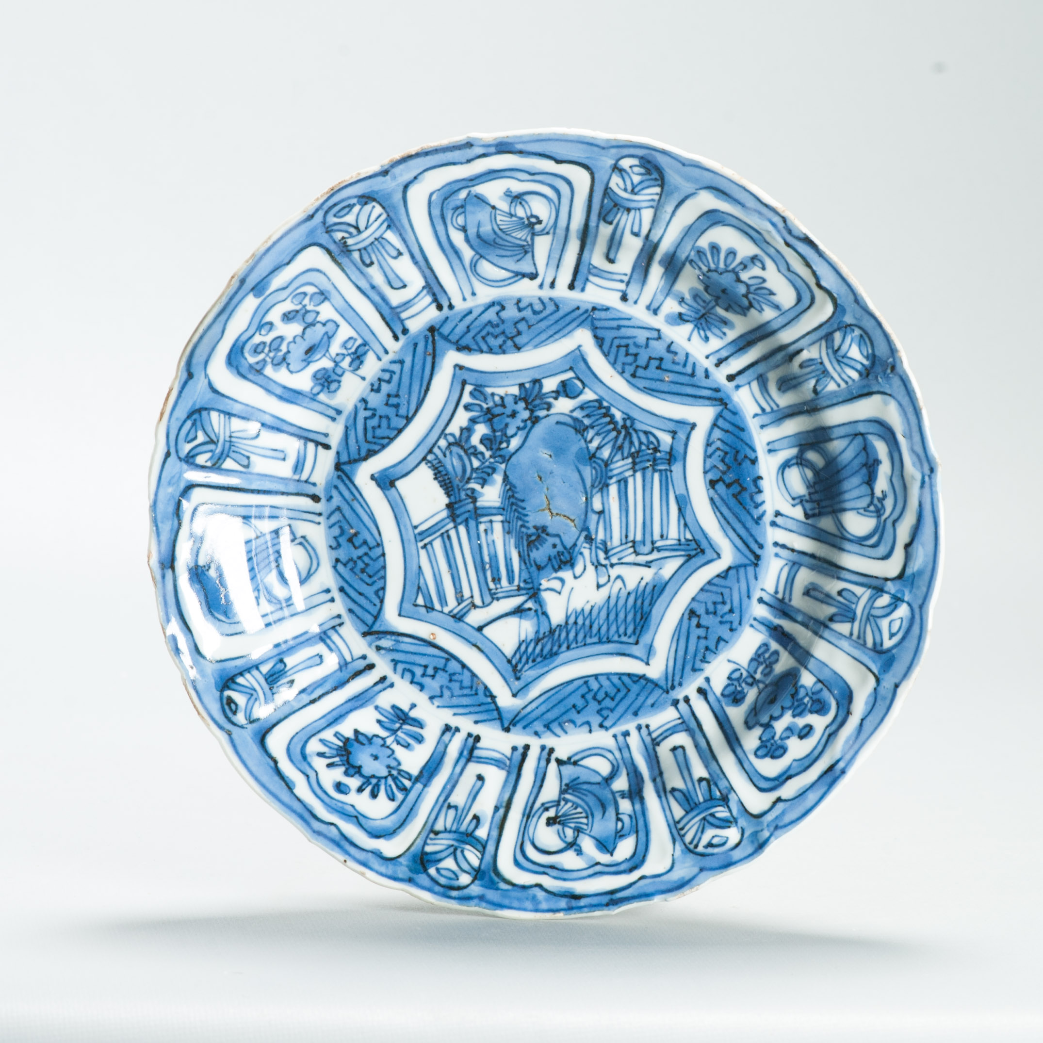 Antique Marked Ming Wanli Crane Plate 16c Chinese Kraak Porcelain