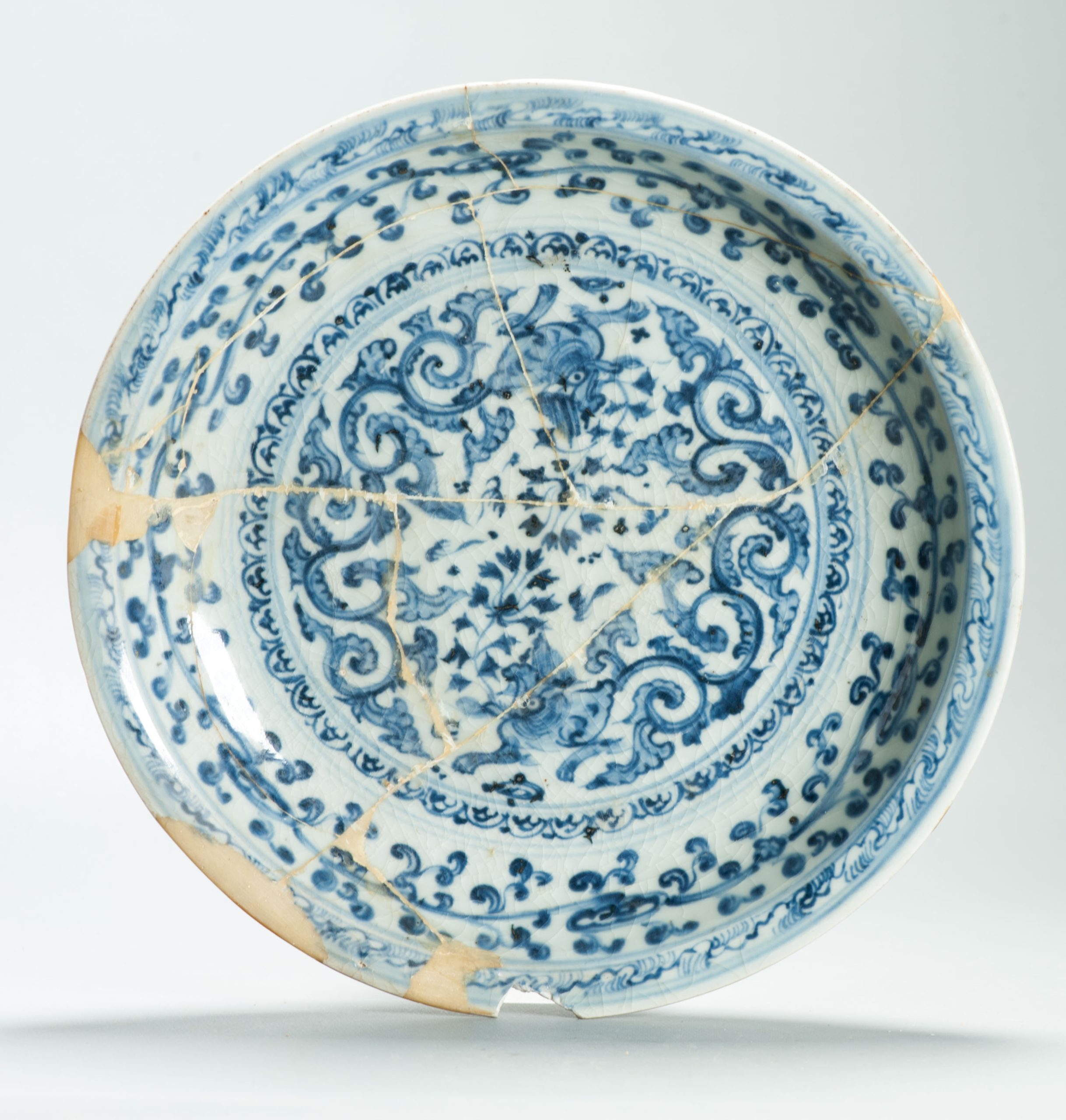 Foo Lions Chinese Ming Blue White Plate 15th 16th Century Zhengde Hongzhi