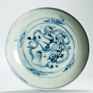 Antique Ming Chinese 16C Hongzhi/ Zhengde Period Blue White Palace Bowl Marked