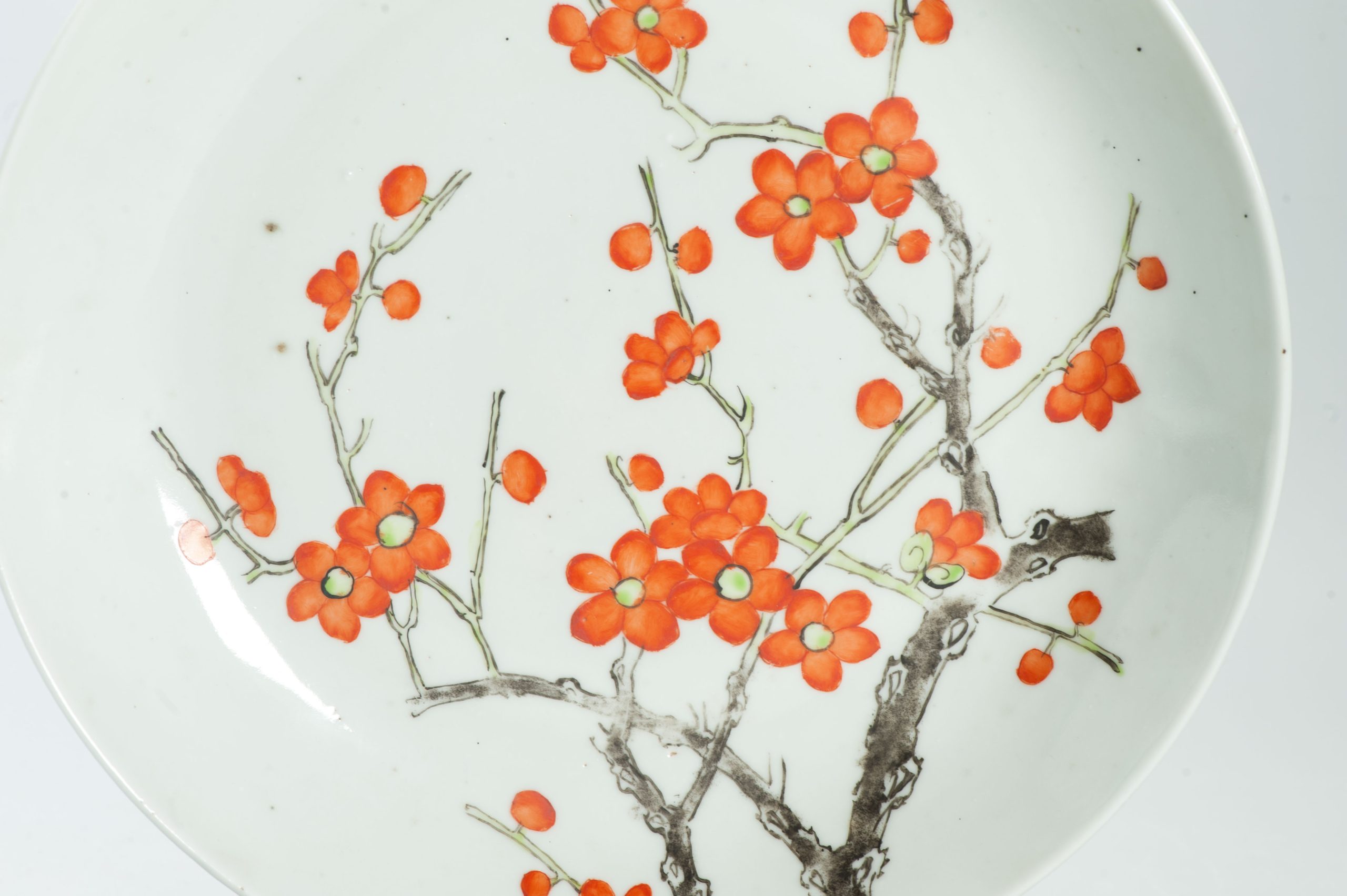 24CM Antique Chinese Porcelain Early 20th Century Prunus Dish Qianlong Mark - Image 17