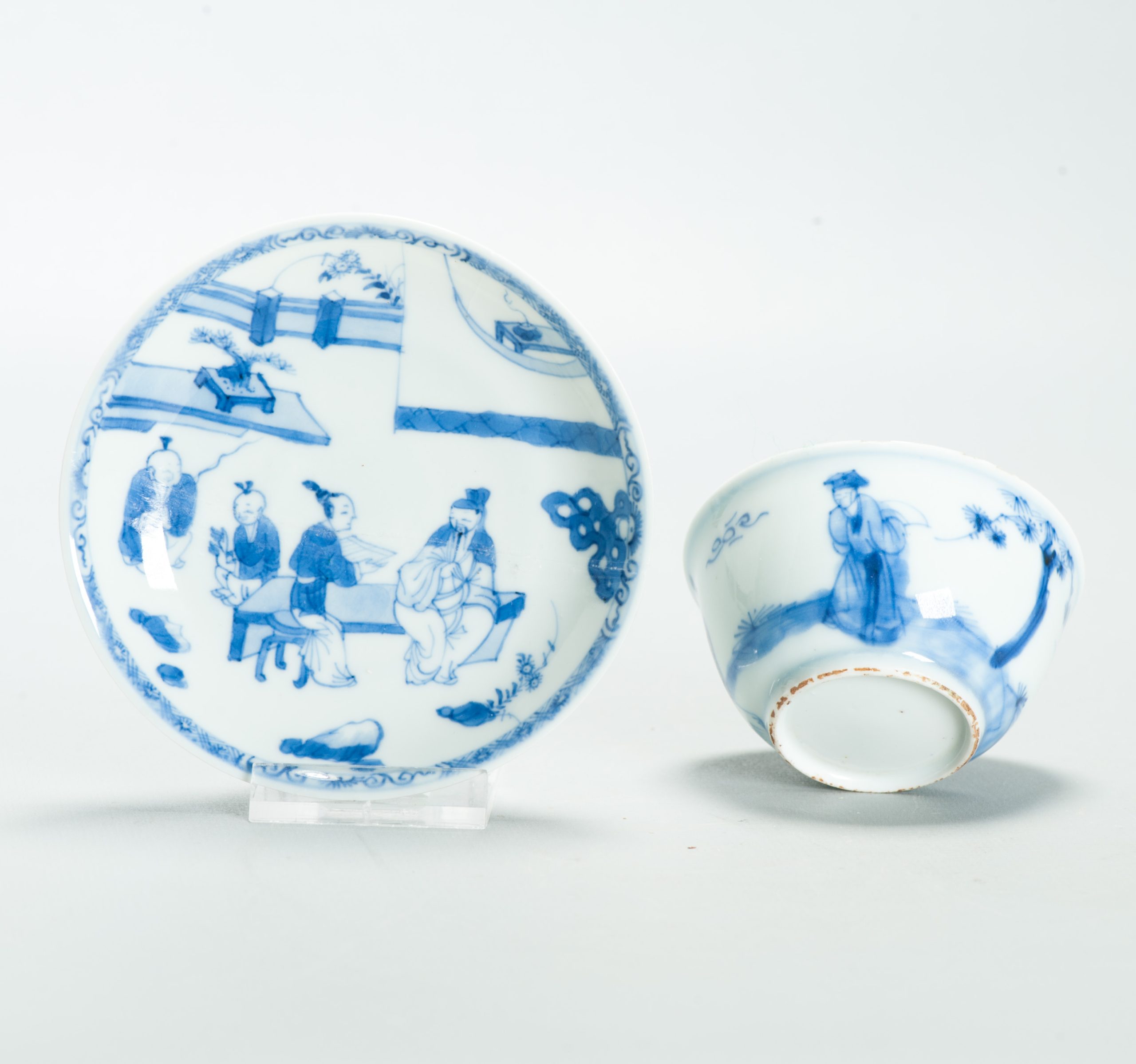 Antique Ca 1700 Chinese Porcelain Teaset Kangxi Blue White Figural Pagode - Image 4