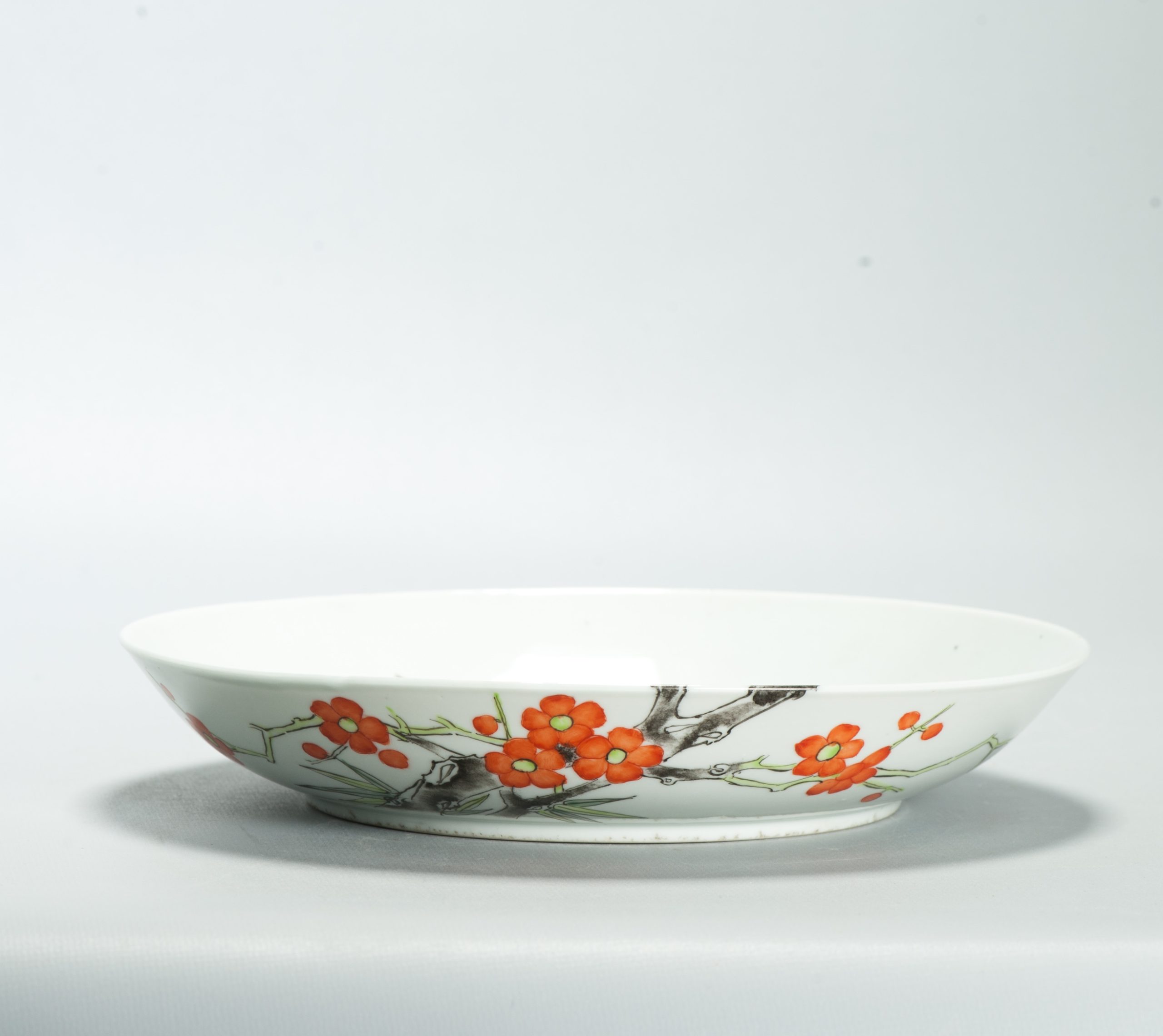 24CM Antique Chinese Porcelain Early 20th Century Prunus Dish Qianlong Mark - Image 15