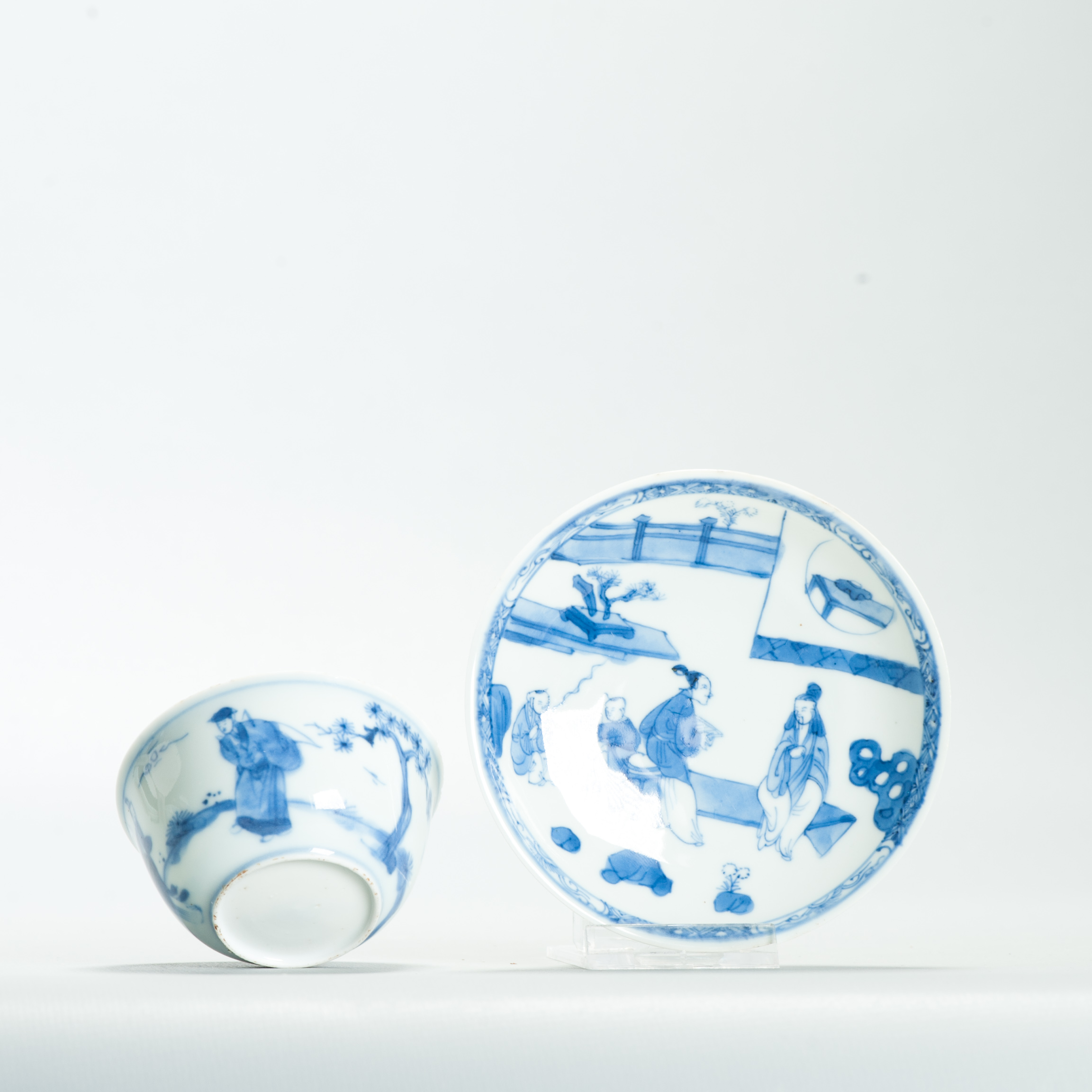 Antique Ca 1700 Chinese Porcelain Teaset Kangxi Blue White Figural Pagode - Image 14