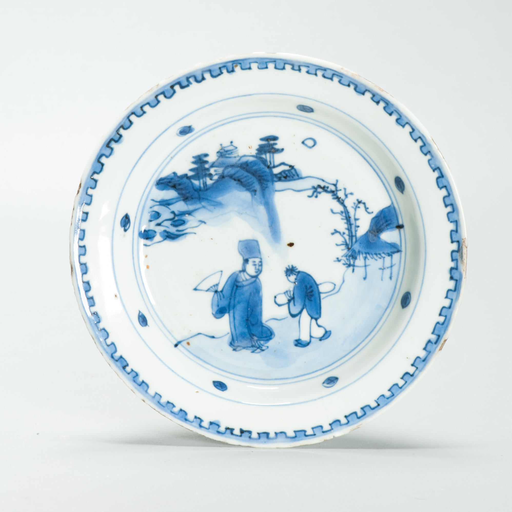 Antique 17C Chinese Porcelain Tianqi period Plate Scholar and Servant - Image 9