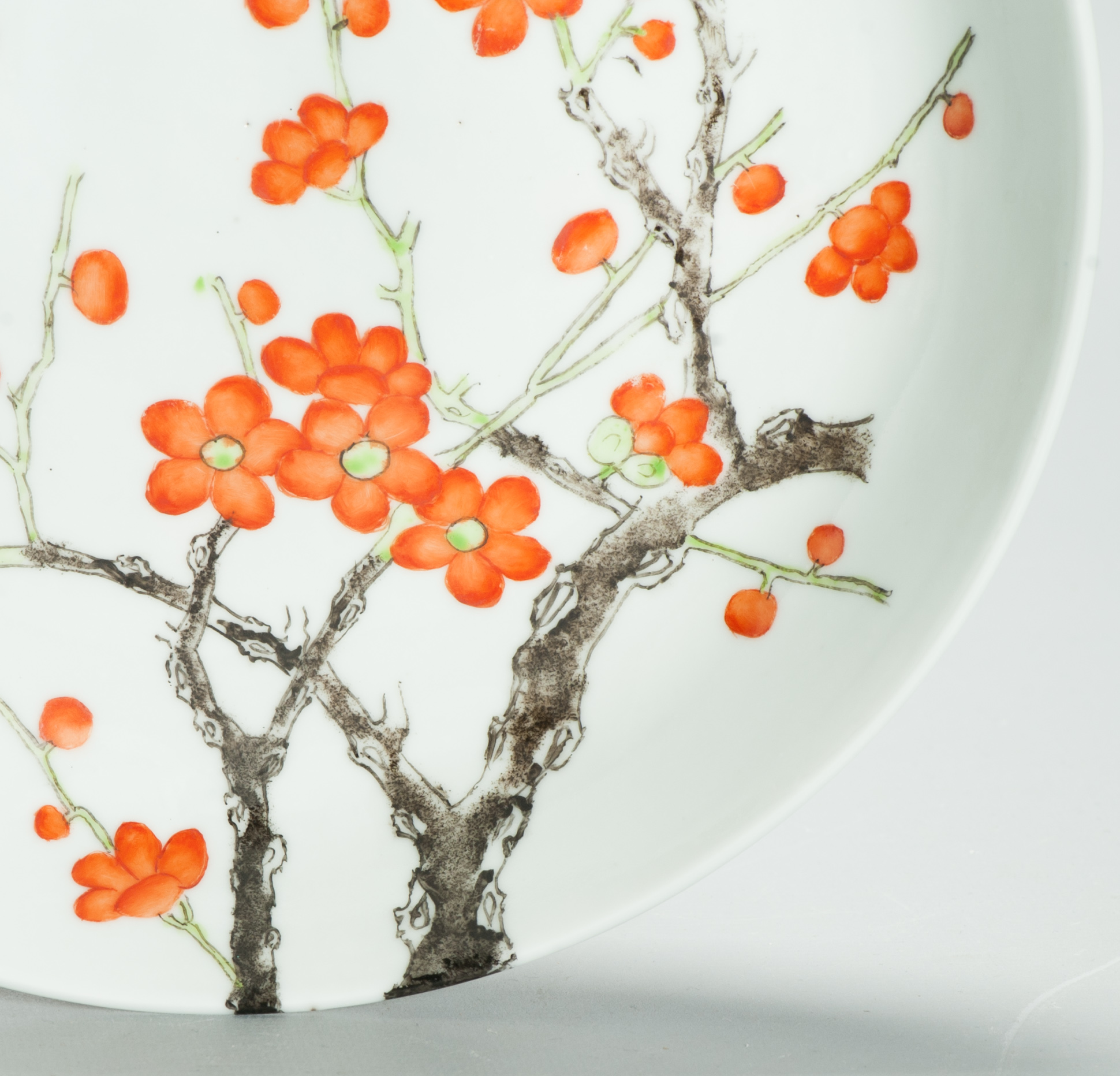 Perfect 24CM Antique Chinese Porcelain 19/20th Century Prunus Dish Qianlong Mark - Image 3