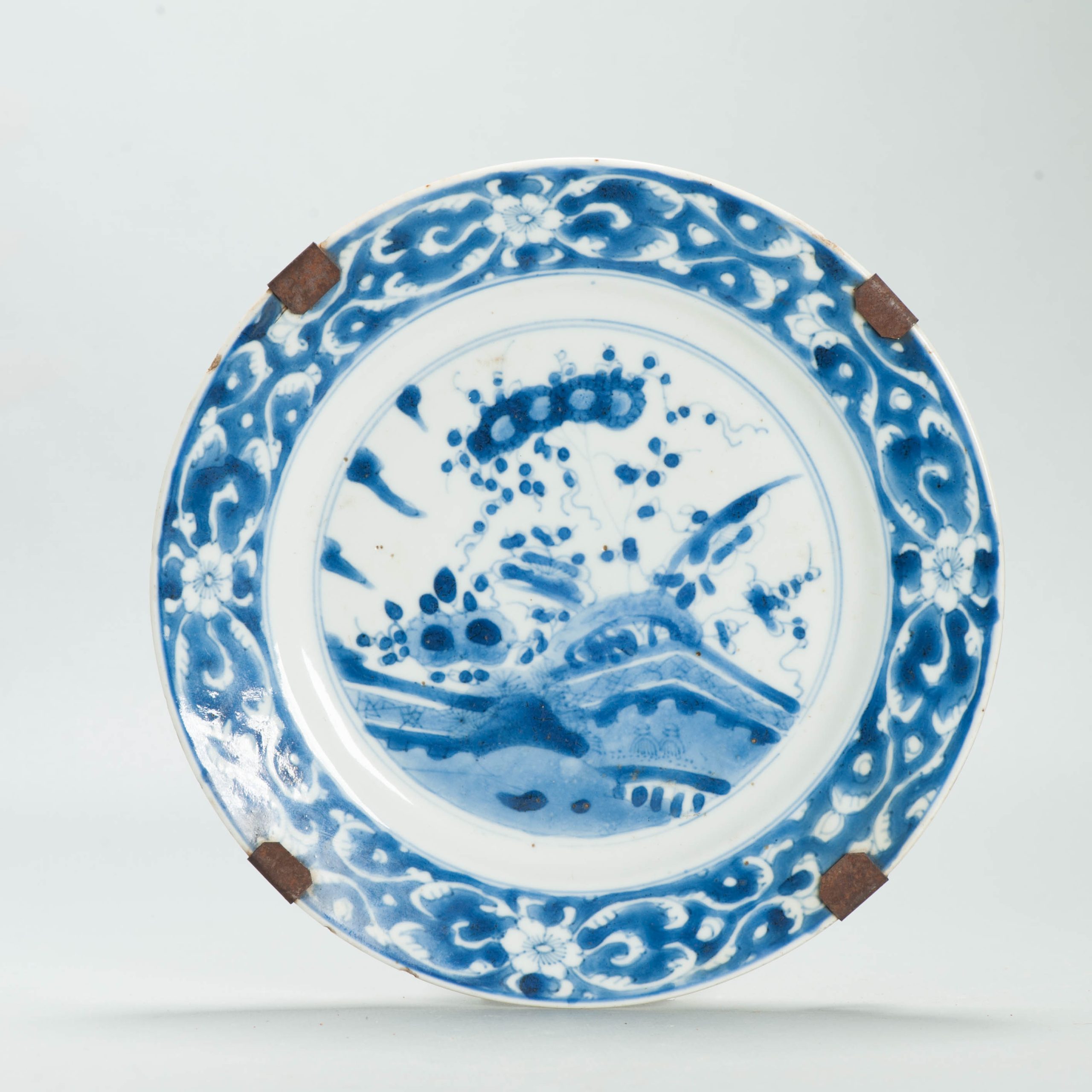 Antique Chinese Kangxi Blue & White Porcelain Dish Qing Dynasty Landscape Plate - 图片 5