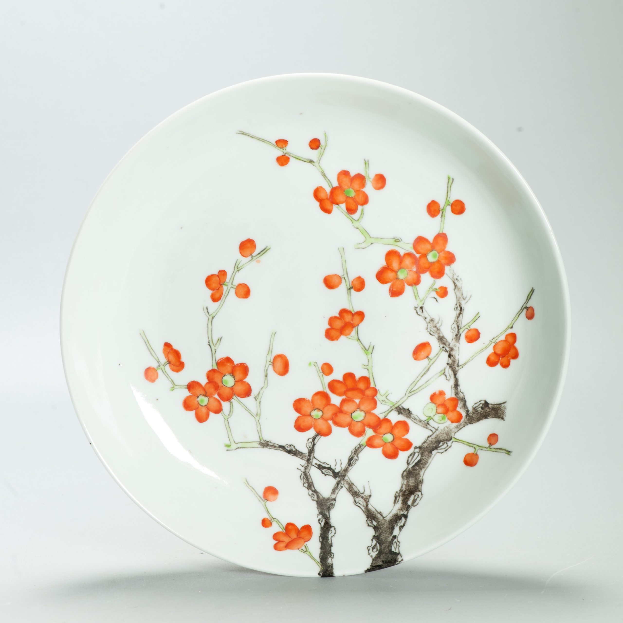 24CM Antique Chinese Porcelain Early 20th Century Prunus Dish Qianlong Mark