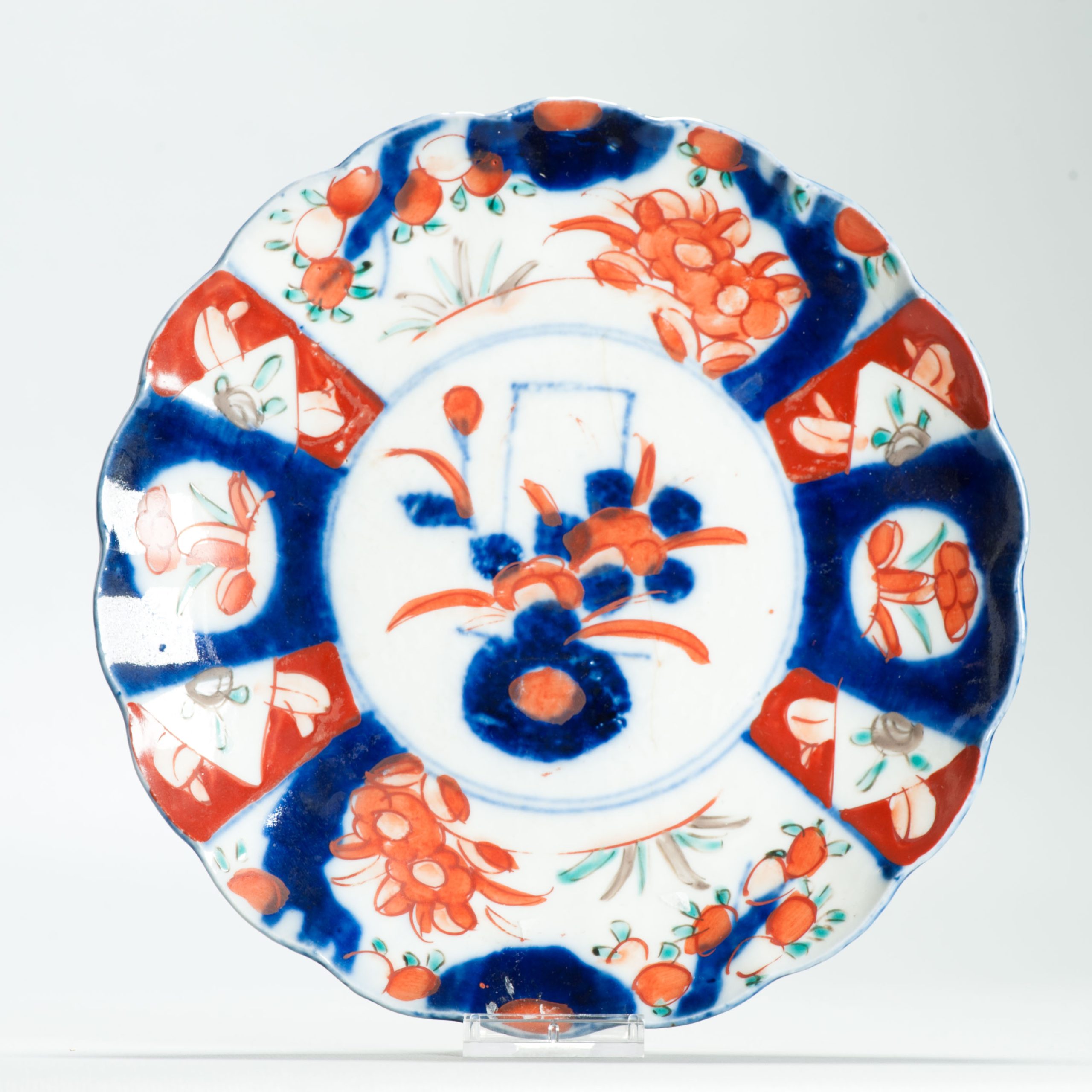 Antique Meiji Period Japanese Porcelain 19th c Imari Plate flowers Enamel